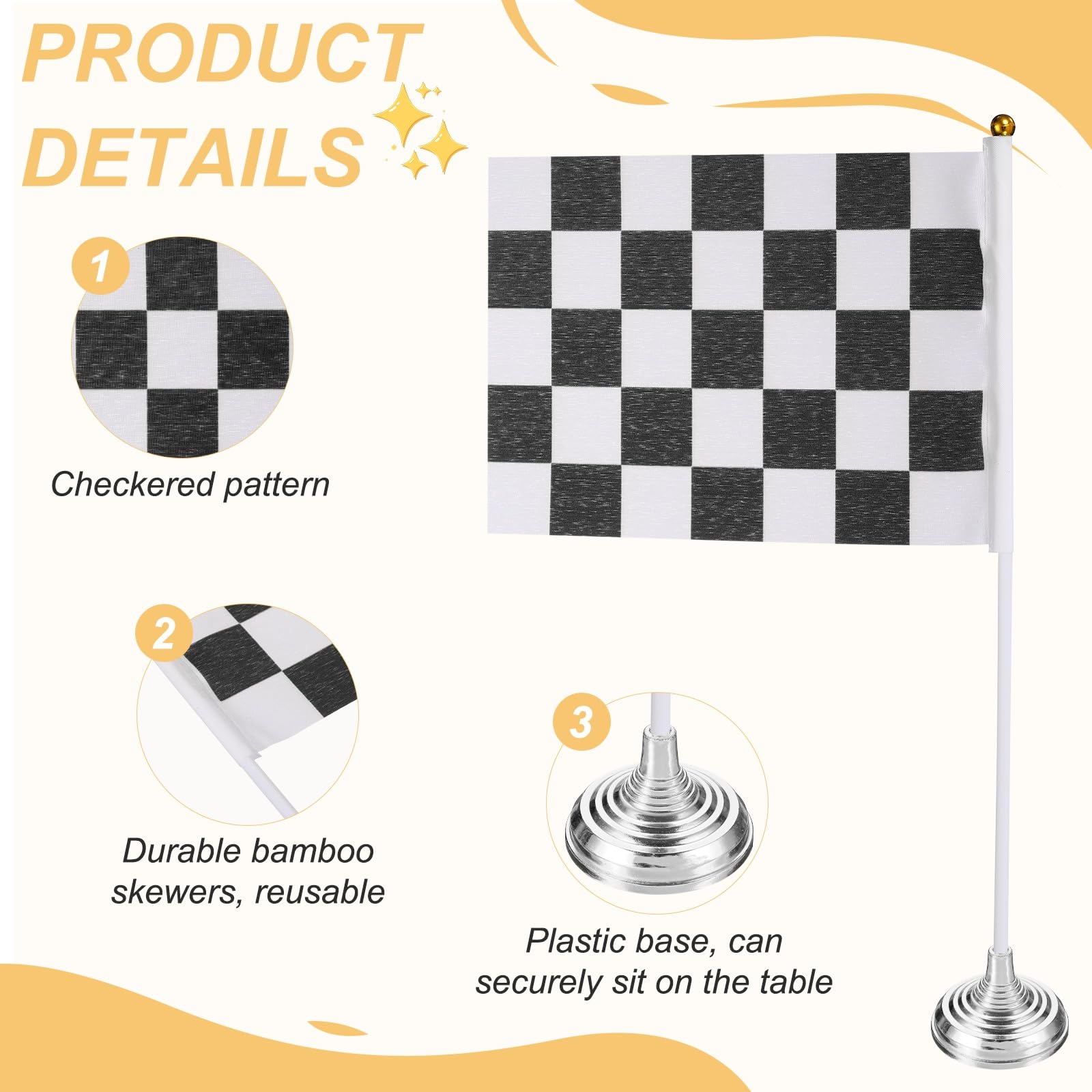 PATIKIL 12Pack Drapeau De Table À Damier Noir Et Blanc 12"