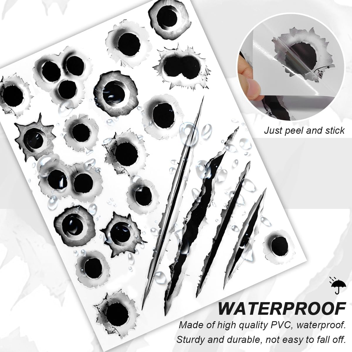 3D Bullet Hole Car Stickers, Ultra-Realistic Fake Bullet Hole Auto Body Scratch Decal, Waterproof PVC Fake Hole Sticker Automotive Tattoo Decoration for Bumper Window Helmet (Style A)