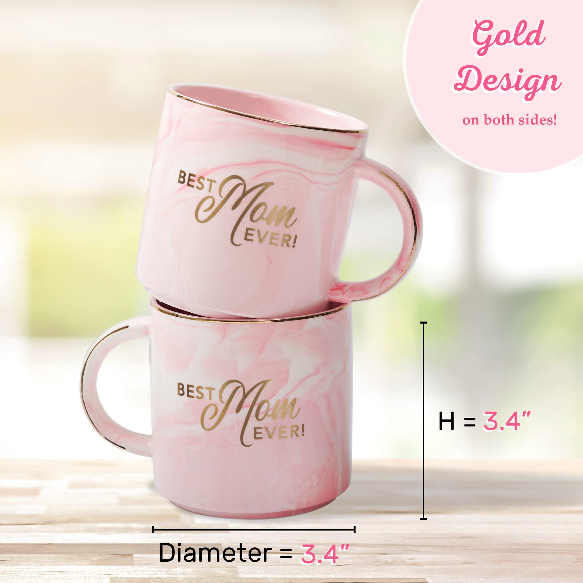 With Love Coffee Mug Best Mom Ever! Pink Marble Swirl Gold