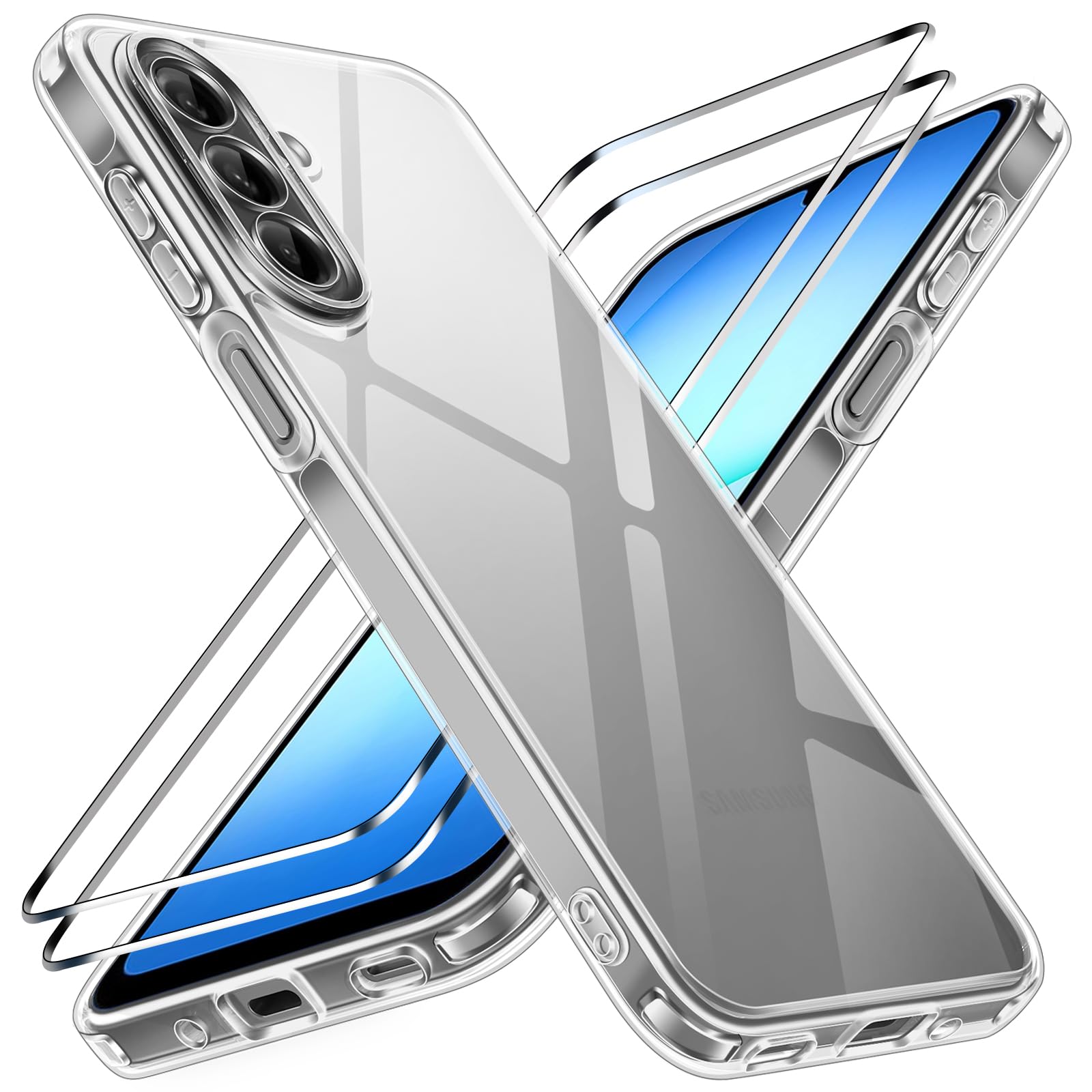 ivoler Nie Vergilbung HD Klar Hülle für Samsung Galaxy A17 4G / A17 5G, mit 2 Stück Panzer Schutz Glas, Militärischer Stoßfest Kratzfest Transparent Schutzhülle Dünn Durchsichtige Case - Titan Natur