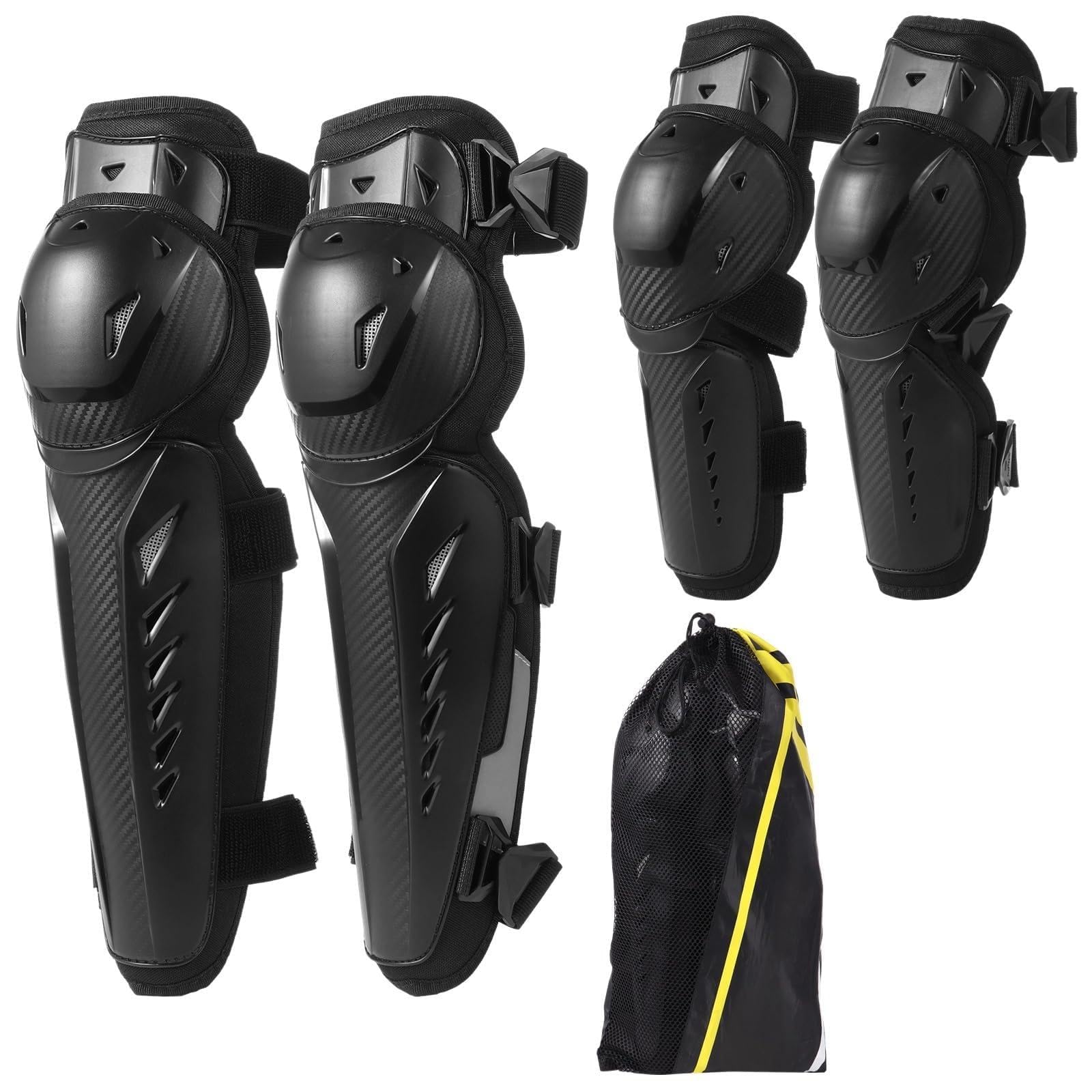 4 ginocchiere per adulti per moto, regolabili, protezioni per gomiti e ginocchiere con guscio rigido e fodera tampone, protezioni per gomiti per ciclismo, skateboard, sci