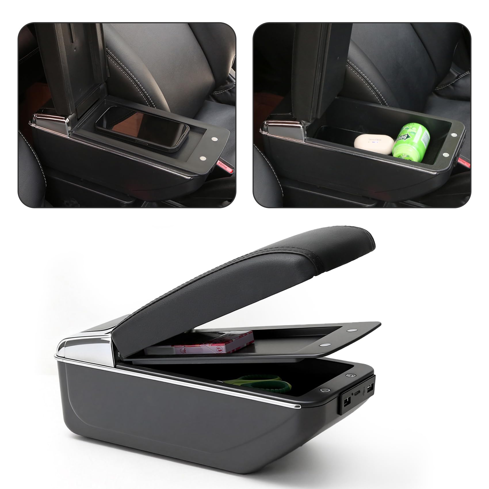 YJYWZH Kompatybilny z Fiat 500 podłokietnik wewnętrzny podłokietnik środkowy pudełko do przechowywania z portem USB części modernizacyjne