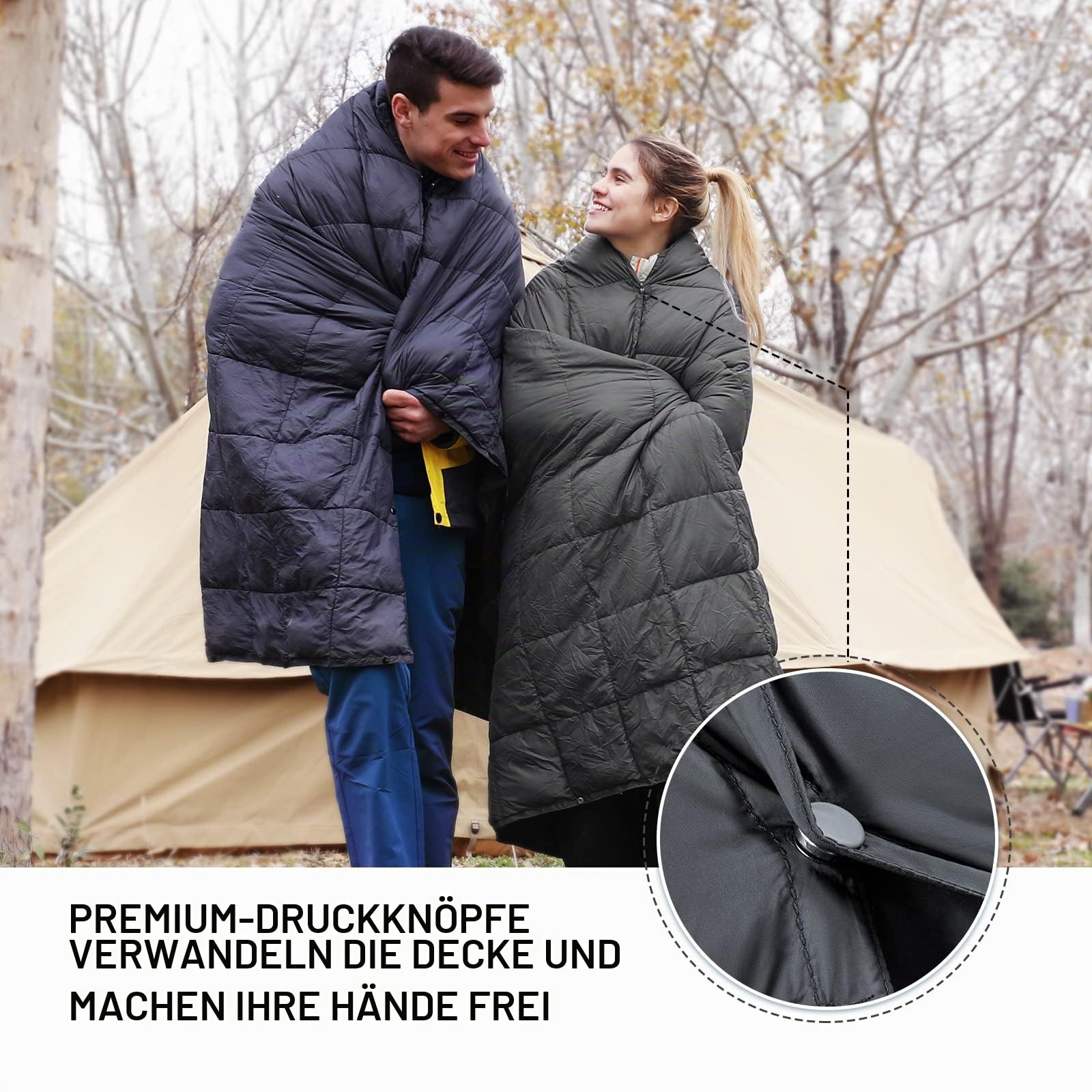 KingCamp Campingdecke, leicht, groß, packbar, warm, Daunenalternative, wasserabweisend, isoliert, kompakt, für Flugzeug, Wandern, Picknick, Stadion, Park, Schwarz, ca. 500 g, 200 x 145 cm