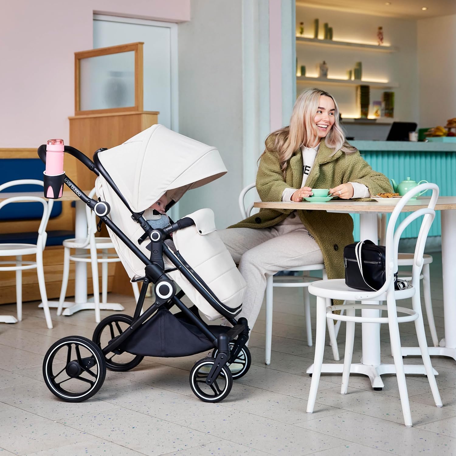 Ickle Bubba Atom All-in-One i-Size Travel System, 3-in-1 Kinderwagen mit Cirrus Autositz & ISOFIX Basis, geeignet von Geburt an bis 22kg, kompakter & leichter Kinderwagen (Stein)