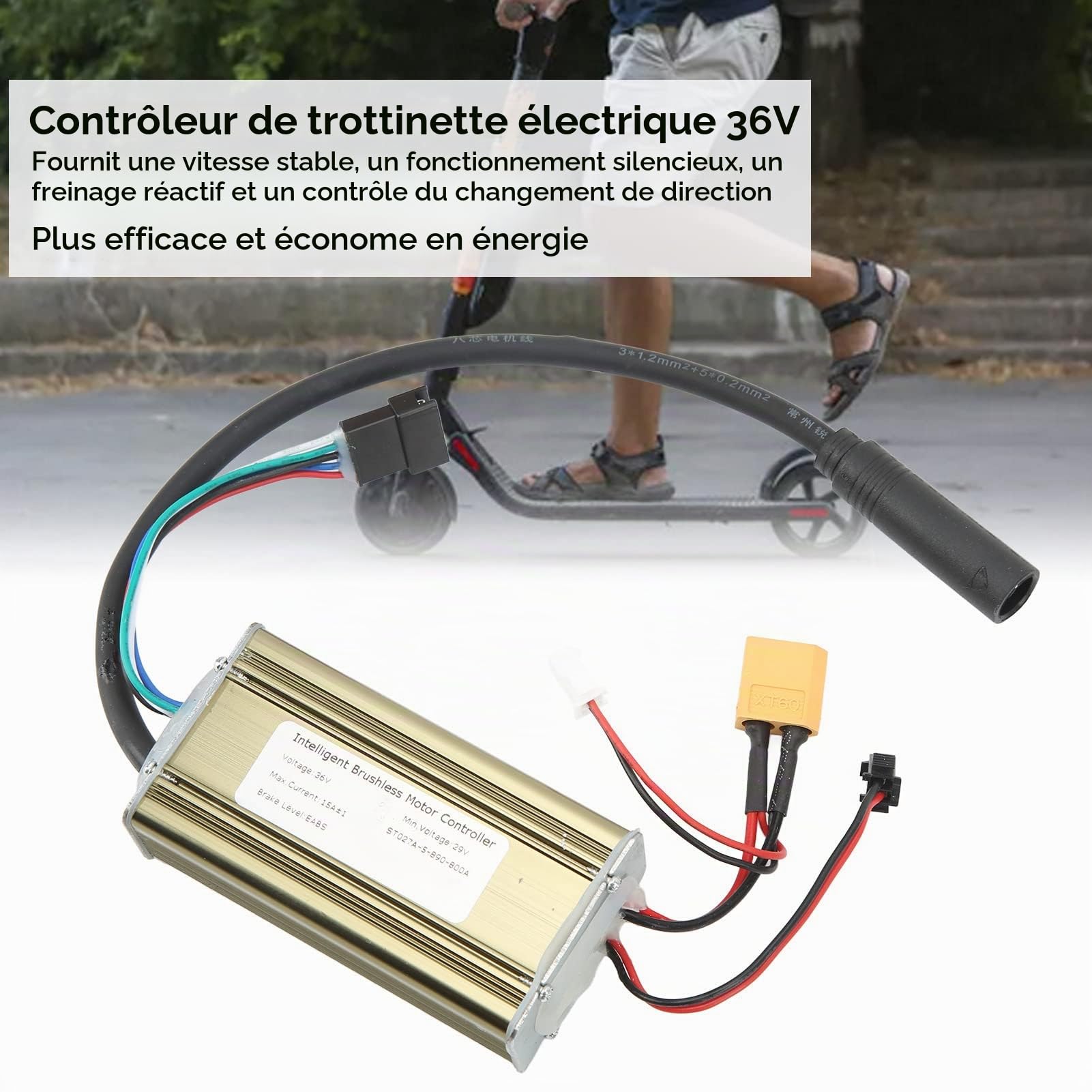 Contrôleur de Scooter électrique 36V, Contrôleur de Moteur sans Balais de Scooter électrique à Dissipation Thermique à Vitesse Stable en Alliage d'aluminium pour Une Conduite Sûre