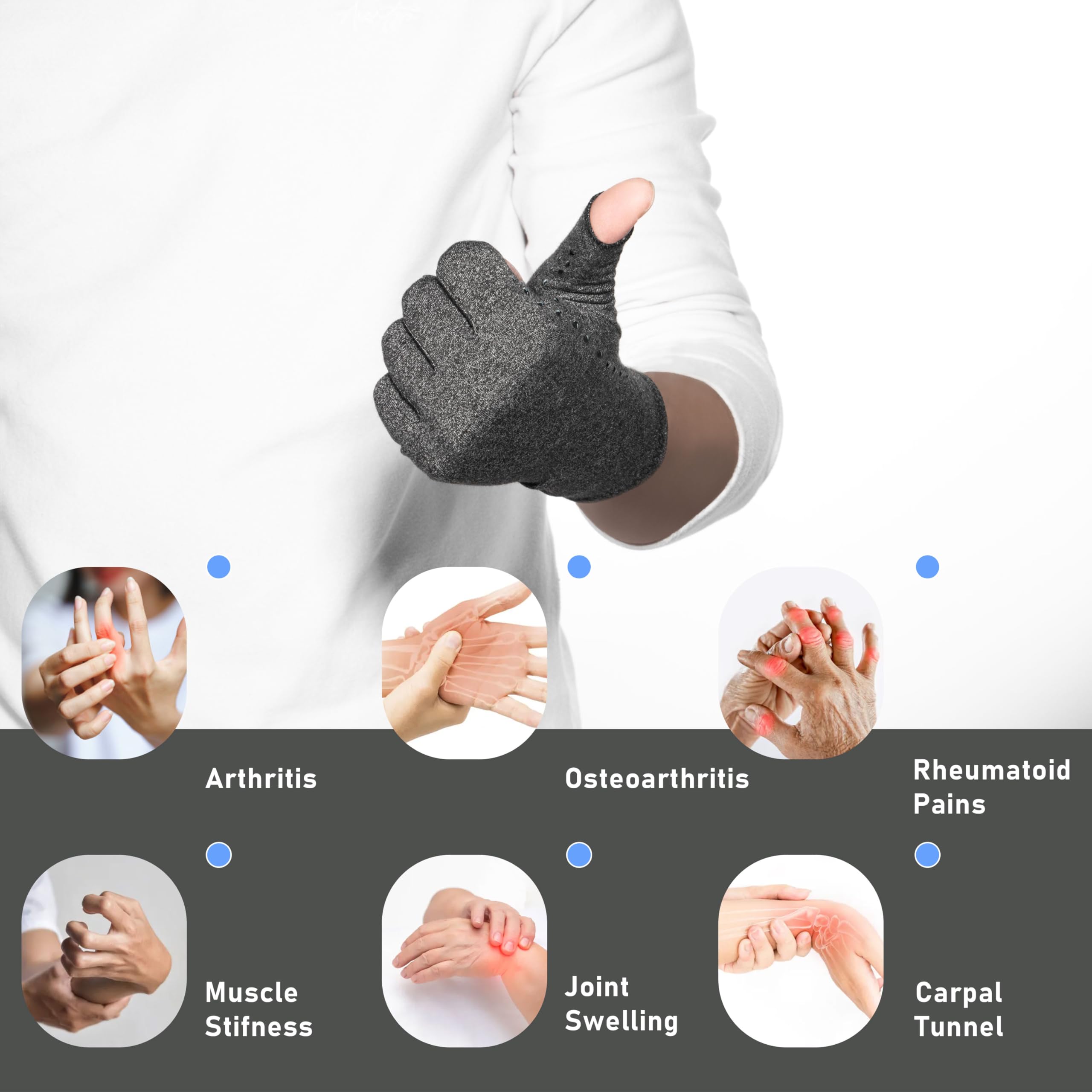 2 paia di guanti a compressione per artrite, supporto per polso per mani e polsi antiscivolo per fornire calore e compressione, aiuta ad aumentare la circolazione riducendo il dolore e favorendo la