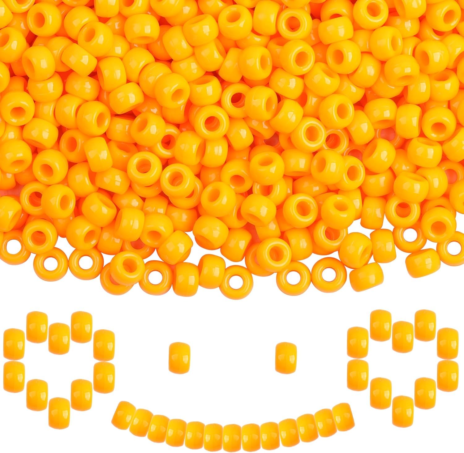 UCLEVER 1000pcs Pony Plastic Beads for Bracelet Making, Orange Beads for Hair Braiding, DIY Crafts, Kandi Jewelry, Key Chains and Ornaments Decorations (Orange)