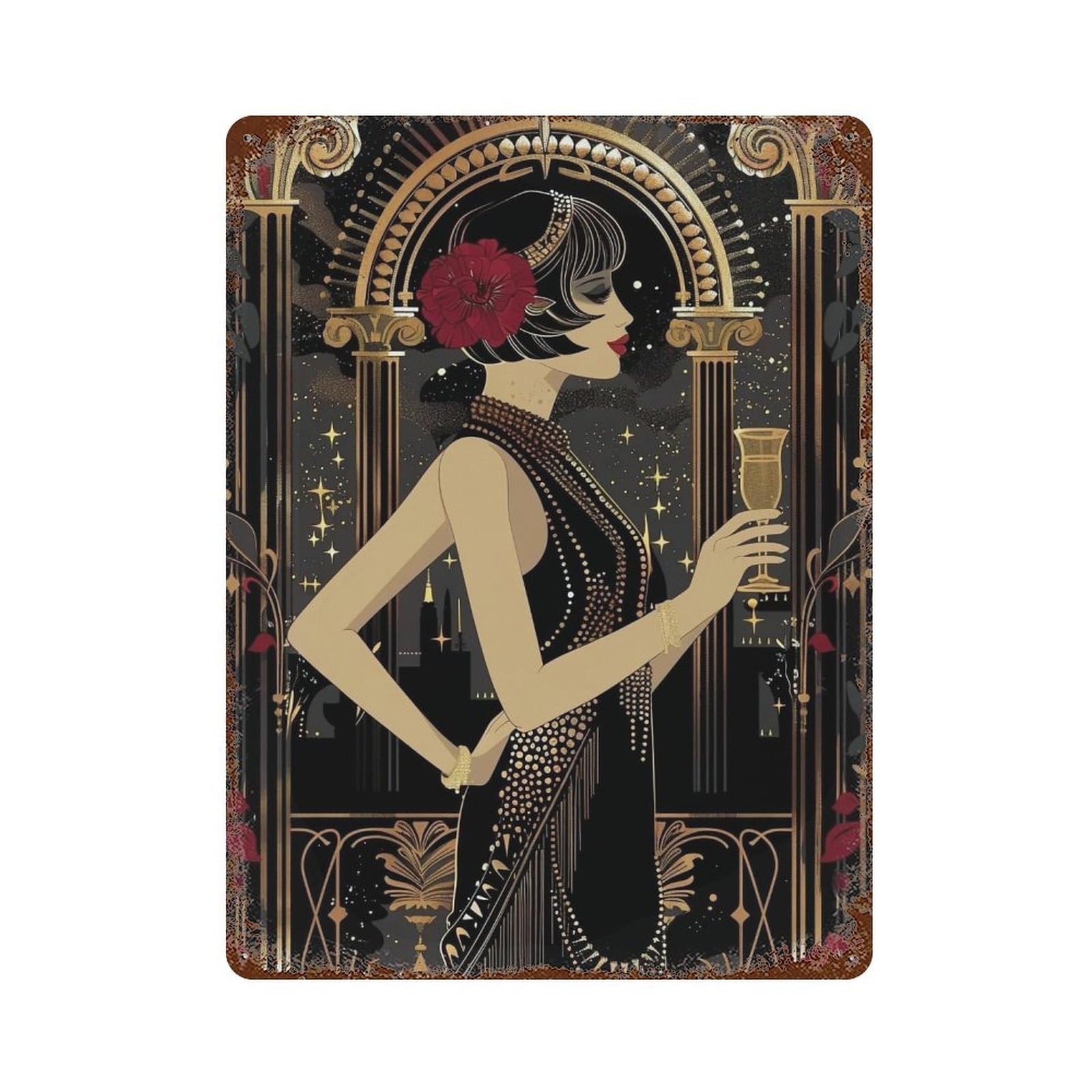 YHGERTKU Flapper Woman 03 Wall Art Retro Iron Vintage Metal Tin Sign Poster Modern Decor for Living Rooms Gift 40x30cm