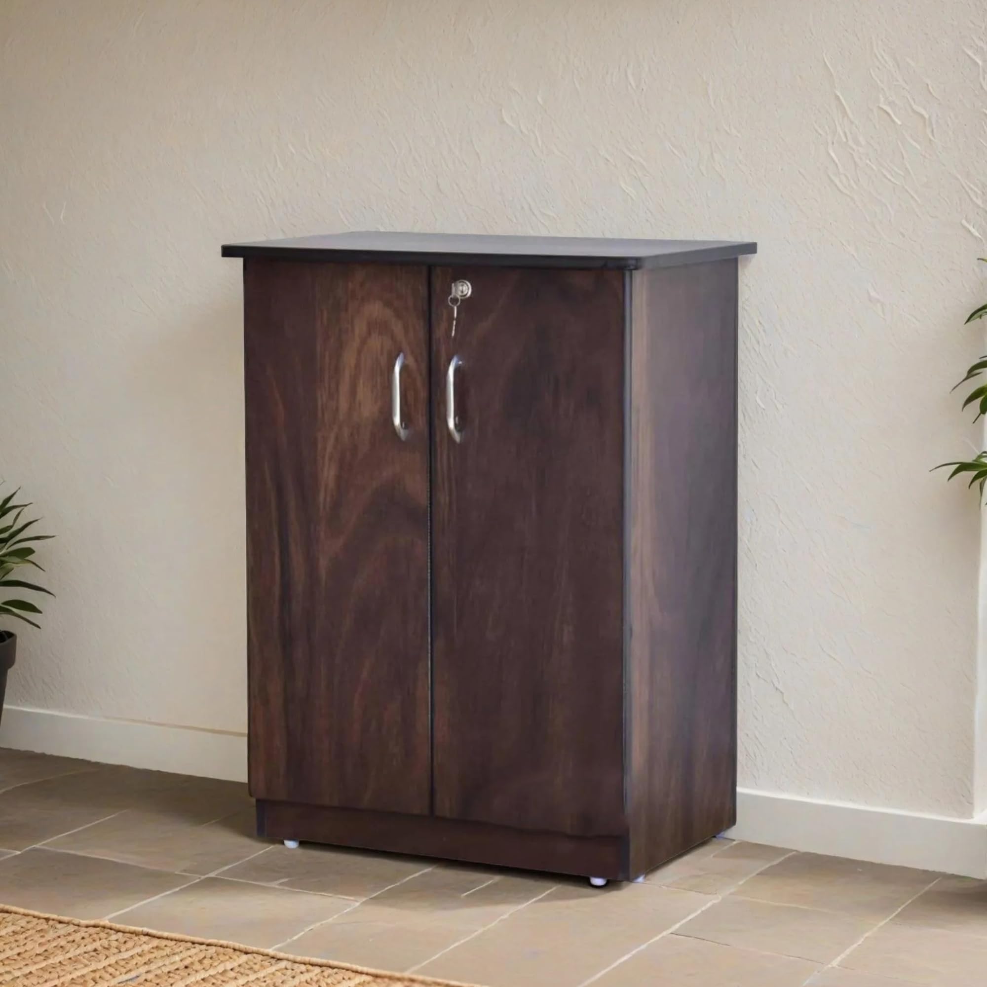 CASPIAN Engineered Wood Double Door Wooden Shoe Rack Cum Cabinet (Rainforest Brown) | Pre-Assembled Horizontal Furniture | Storage Organizer for Indoor/Outdoor Use | 4 Compartments with Door Lock-picture-17