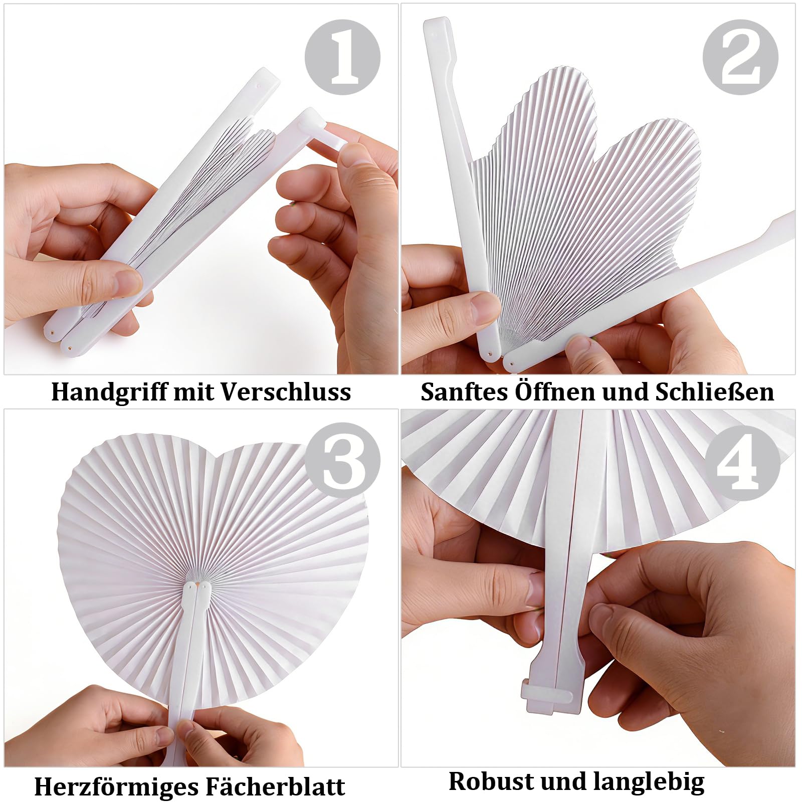 100 Fächer Hochzeit Weiße Vintage Faltfächer als Gastgeschenke | Herz Hochzeitsdeko Fächer Set Fächer zum Bemalen Fächer für Hochzeitsdeko DIY Sommer Party Papierfächer