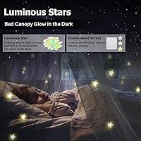 Vista 3 de Dosel de Cama con Luces, Dosel de Cama para Niñas Princesa con Estrellas Luminosas, Cortinas de Cama con Dosel para Camas de Individual a King