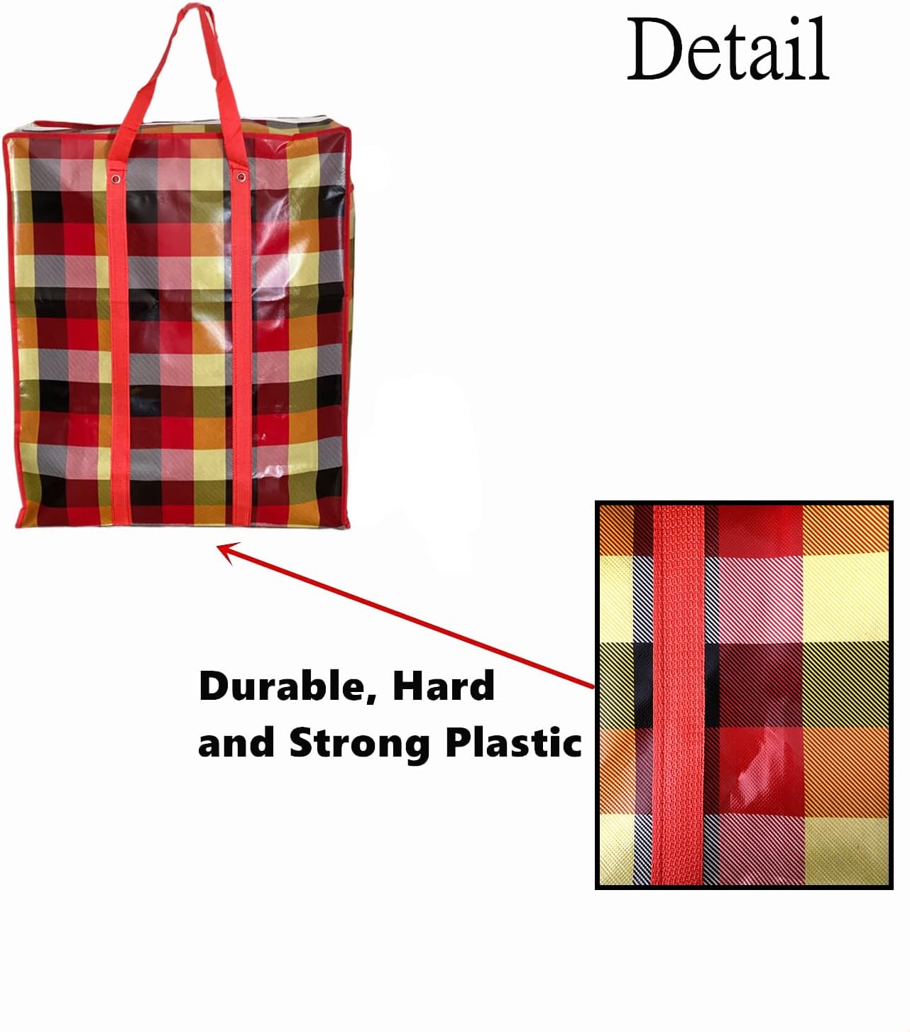 Set of 4 Extra Large Reusable Unbreakable Hard Plastic Fabric Checkered Laundry Bags with Zipper and Handles for Travel, Grocery, Laundry, Shopping, Moving ,Size:(28"x23"x9.5")- Colors may vary