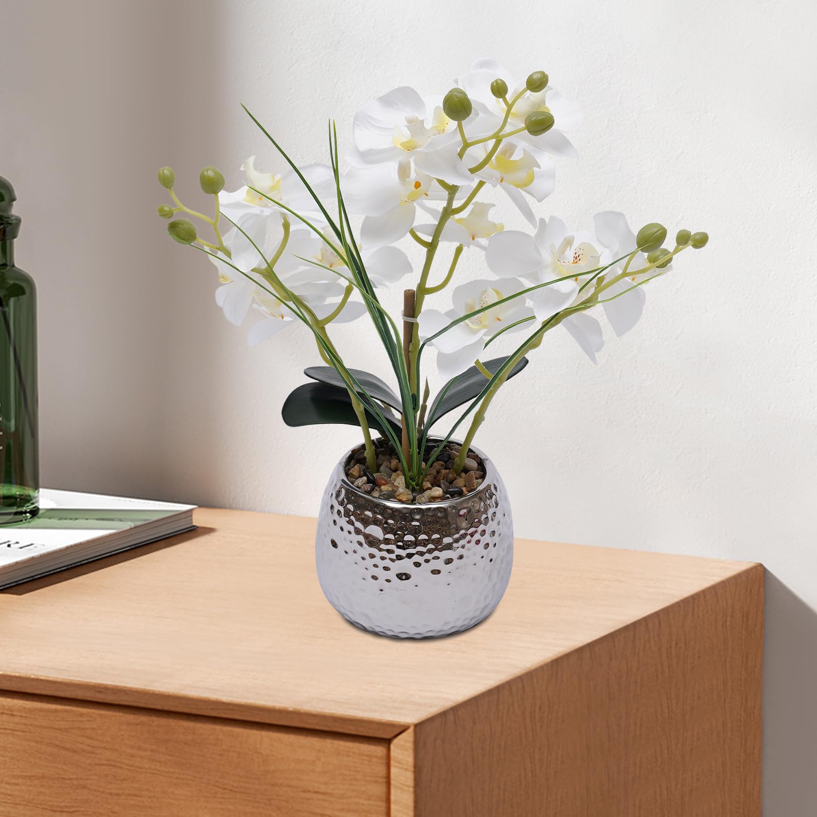 Orchidée artificielle en pot, fleurs artificielles, orchidées Phalaenopsis plante avec pot, orchidée artificielle blanche, pour salon table à manger véranda table à thé 36 x 39 cm