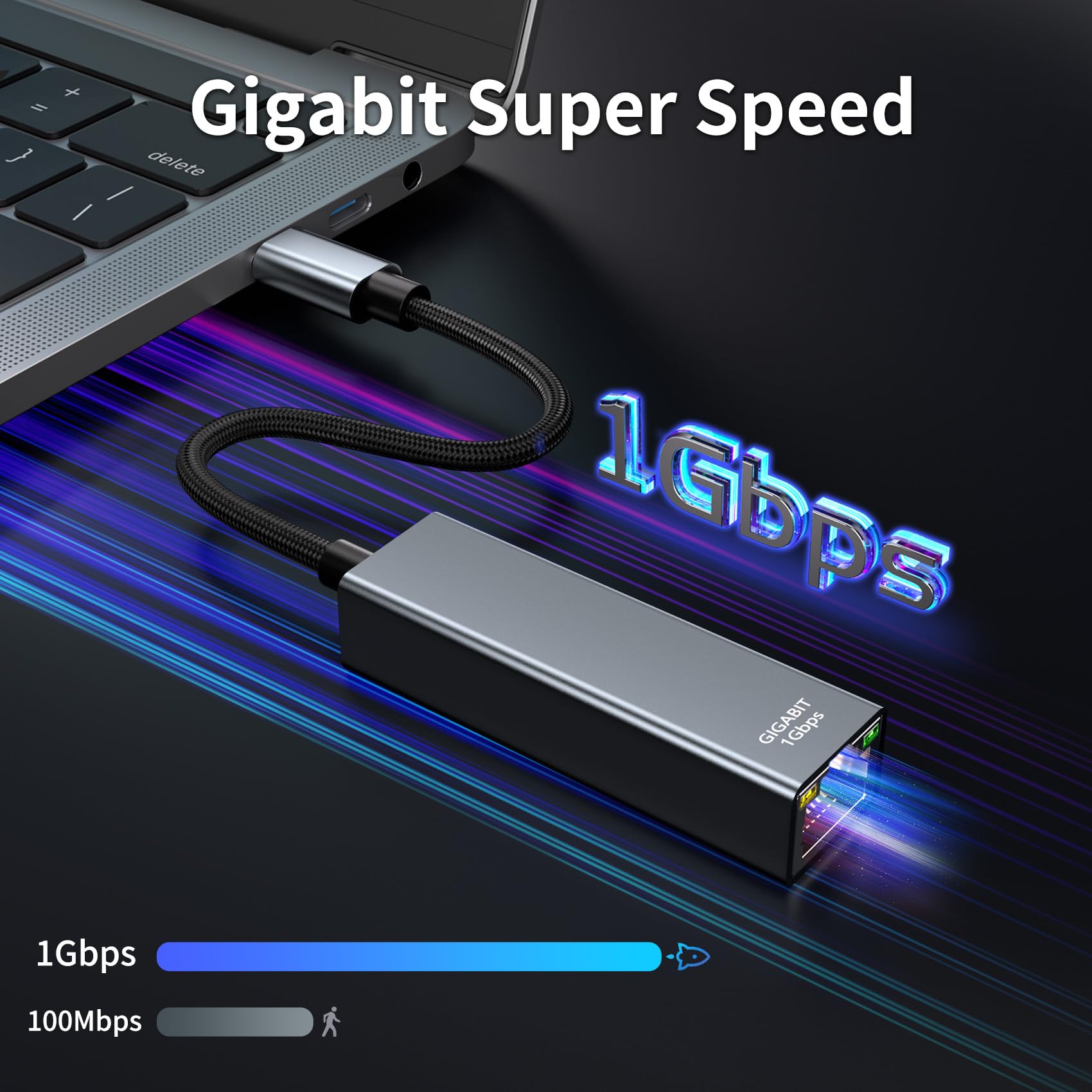 Adattatore USB C a Ethernet - Thunderbolt Ethernet a LAN, Adattatore Gigabit RJ451000Mbps in Alluminio Compatibile per iPhone 15 Pro/Max MacBook Pro/Air 2023 iPad Pro iMac S23 XPS 17