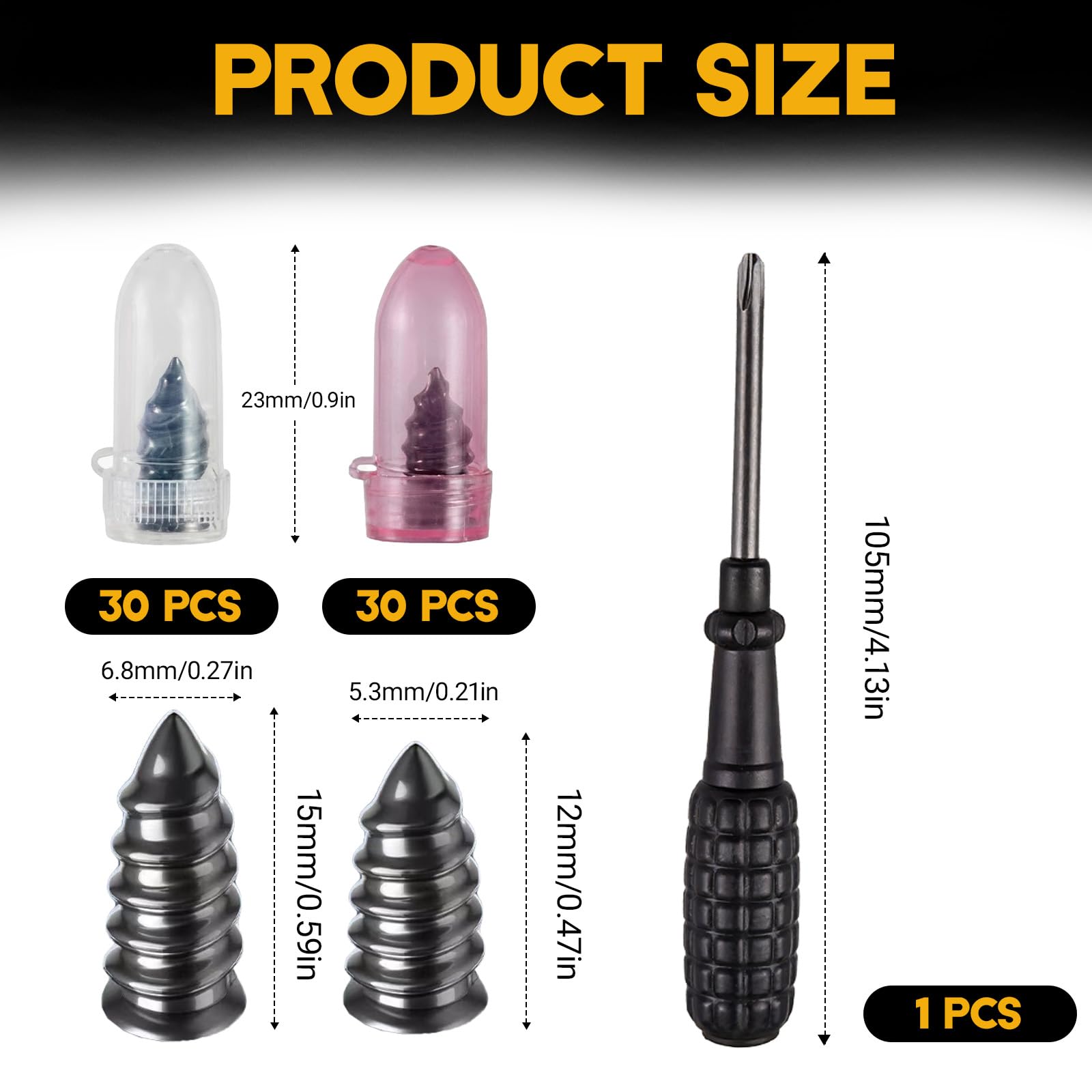 Jetstream 60 Piezas Clavos de Reparación de Neumáticos al Vacío, Clavo de Goma para Neumáticos, Incluye Destornillador, Adecuado para Automóviles, Motocicletas y Bicicletas (30S, 30L) - 3