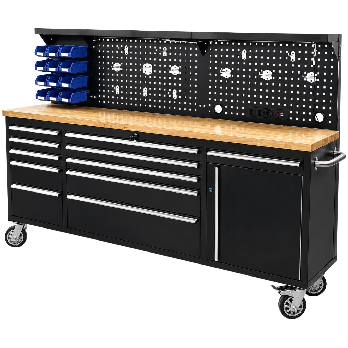 RESSER Stół Warsztatowy Wózek Narzędziowy Szafka Kuwety 215cm XXL LED Listwa 230V