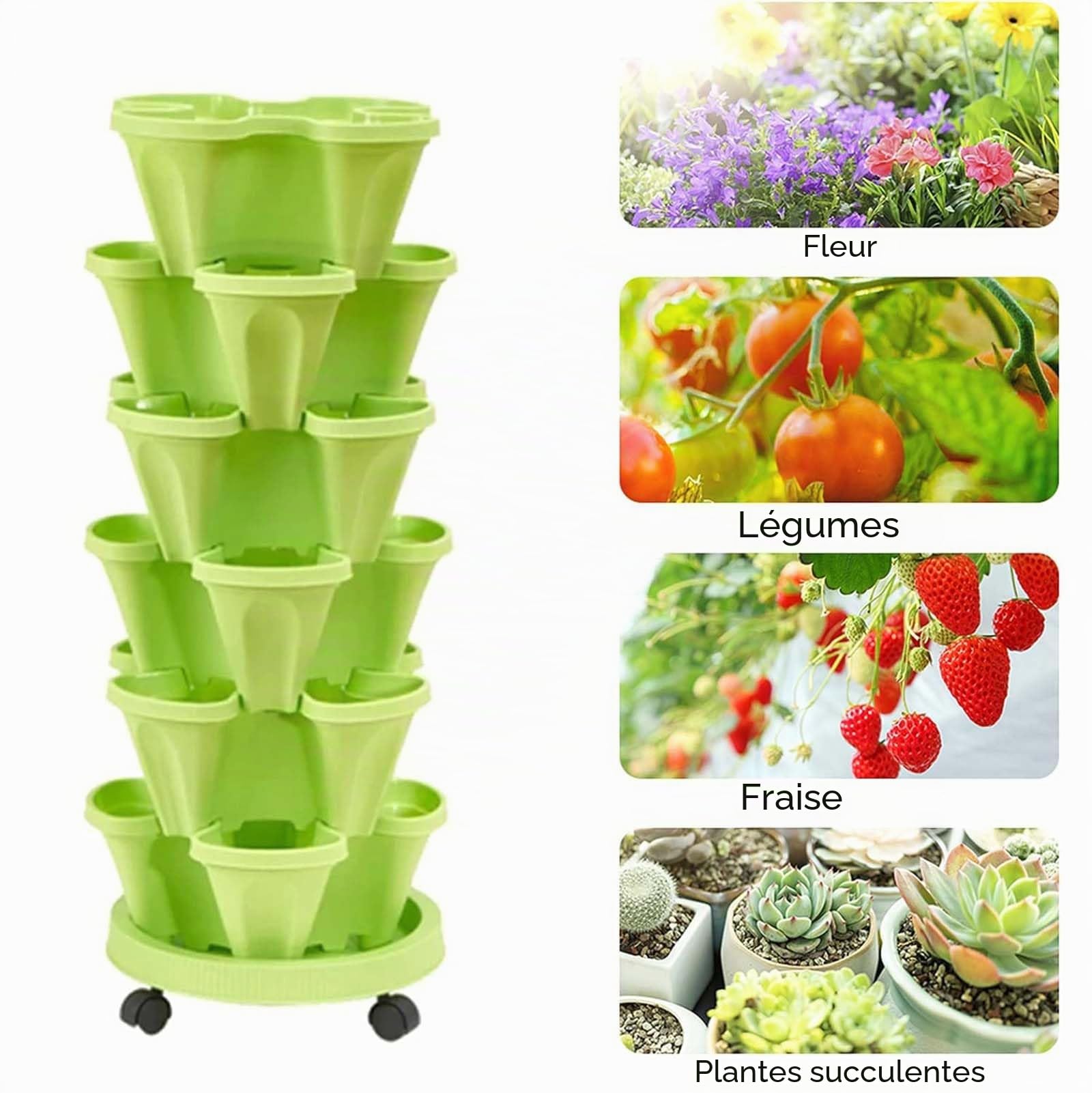 Générique Pot de Fleurs Vertical en Plastique à 6 Niveaux Pots de Fleurs Empilable Jardinière en Tour pour Fraises Poivrons Fleurs Et Plantes et Jardin Vertical IntéRieur Et ExtéRieur