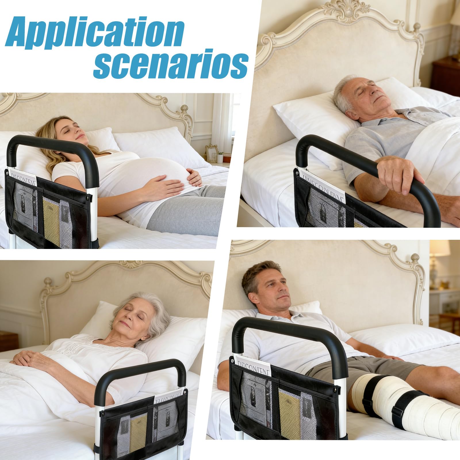 BORDEAG Letto per alzarsi, 93 x 42 x (43 – 53 cm, per anziani, supporto per letto, regolabile in altezza, stabile, acciaio al carbonio per camera da letto e ambiente di cura
