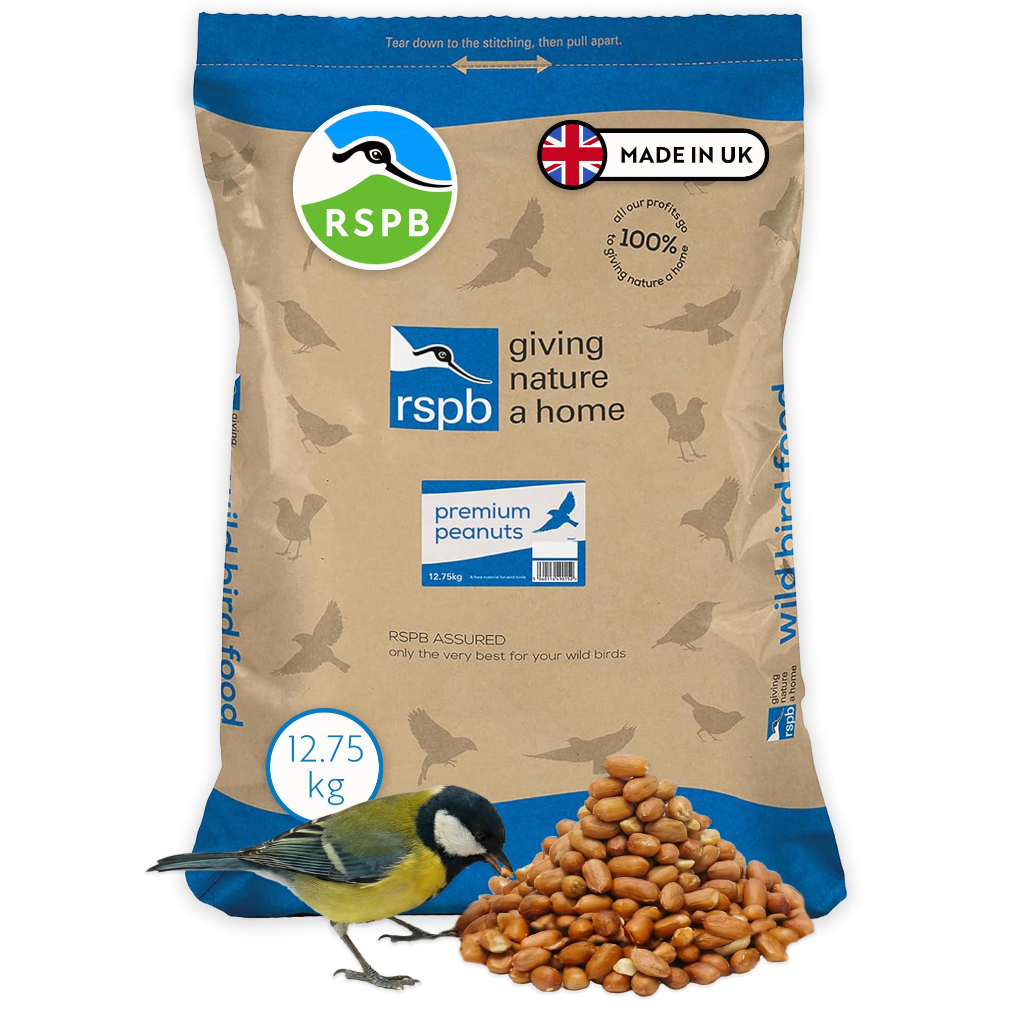 RSPB - Peanuts, Bird Nuts, Wild Bird Food, High Energy, Rich in Protein and Fat, Free from Aflatoxin, Made in the UK (12.75kg)
