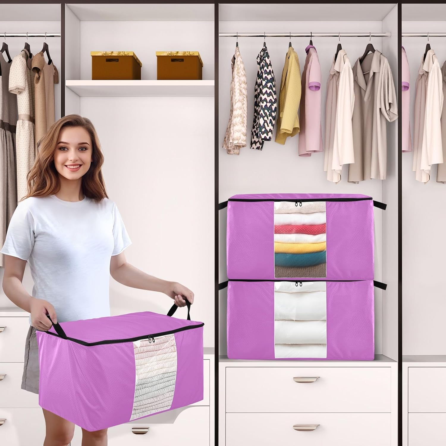 Orchid 衣類収納バッグ スペースセーバー 衣類整理コンテナ 頑丈なジッパー付き 透明窓 衣類 ブランケット 掛け布団 ベッドシ