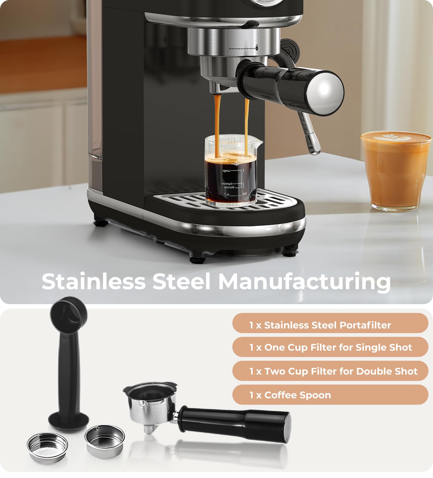 atatix 20 Bar Espresso Machine with Milk Frother, Compact Espresso Maker view 7