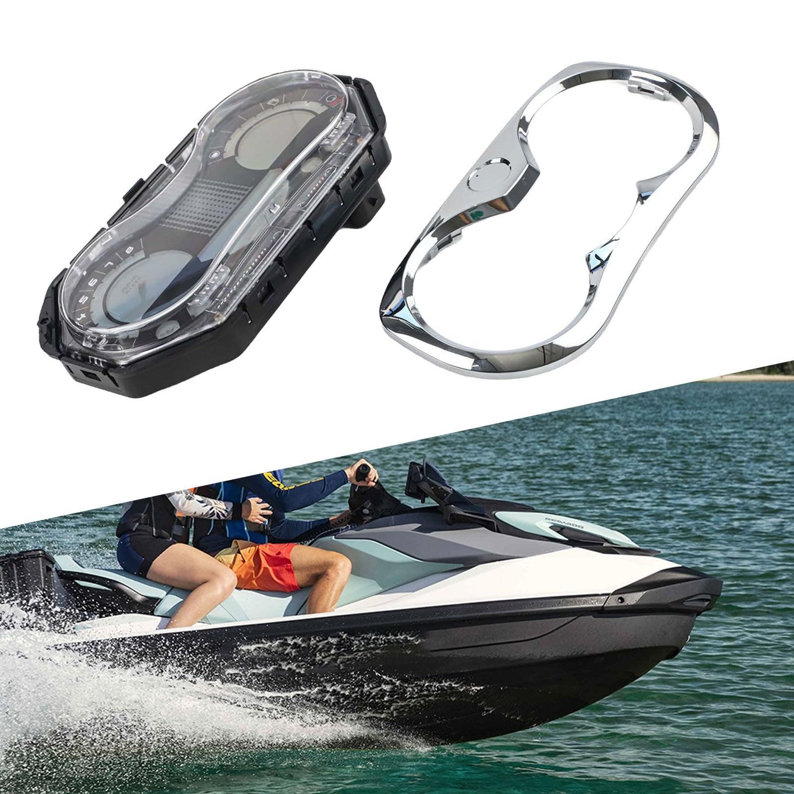 SeaDoo Ensemble de jauge de vitesse avec lunette chromée, écran LCD numérique pour panneau d'instruments de ski, pièce de rechange 278002070 278002217 pour GTI SE pour 4-TEC 2006-2007