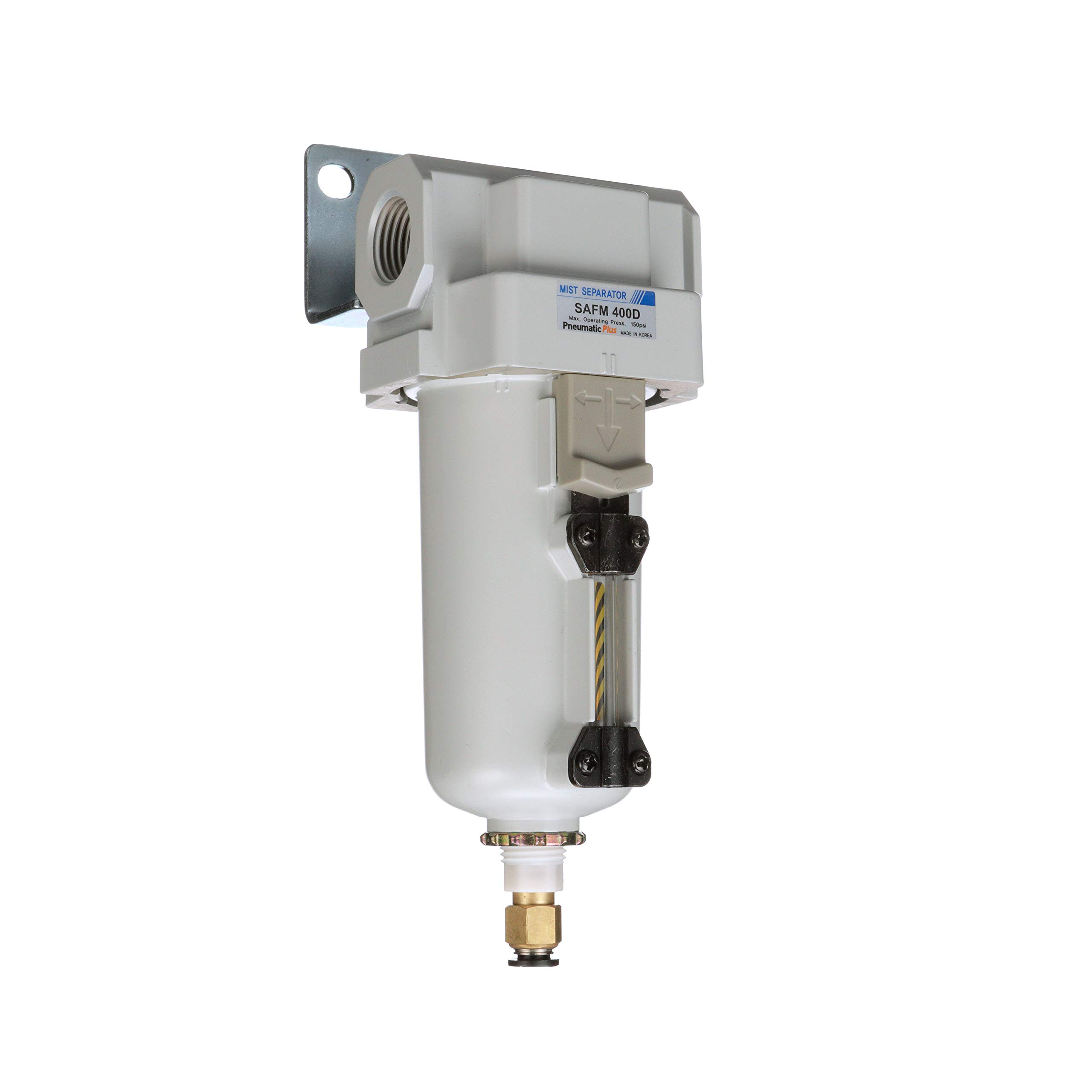 PneumaticPlus SAFM400-N04BD-MEP Filtro coalescente de aire comprimido, 0,1 micras, NPT de 1,27 cm, tazón de metal, drenaje automático, soporte