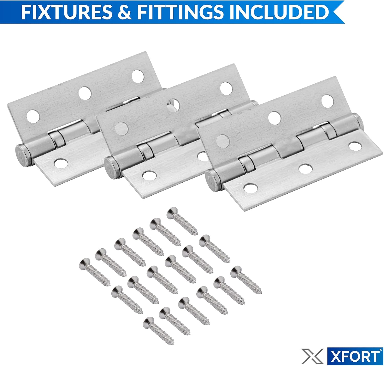 XFORT 3 Inch (75mm) Satin Chrome Ball Bearing Hinges, Steel Door Hinge for Wooden Doors (1.5 works) - Image 3