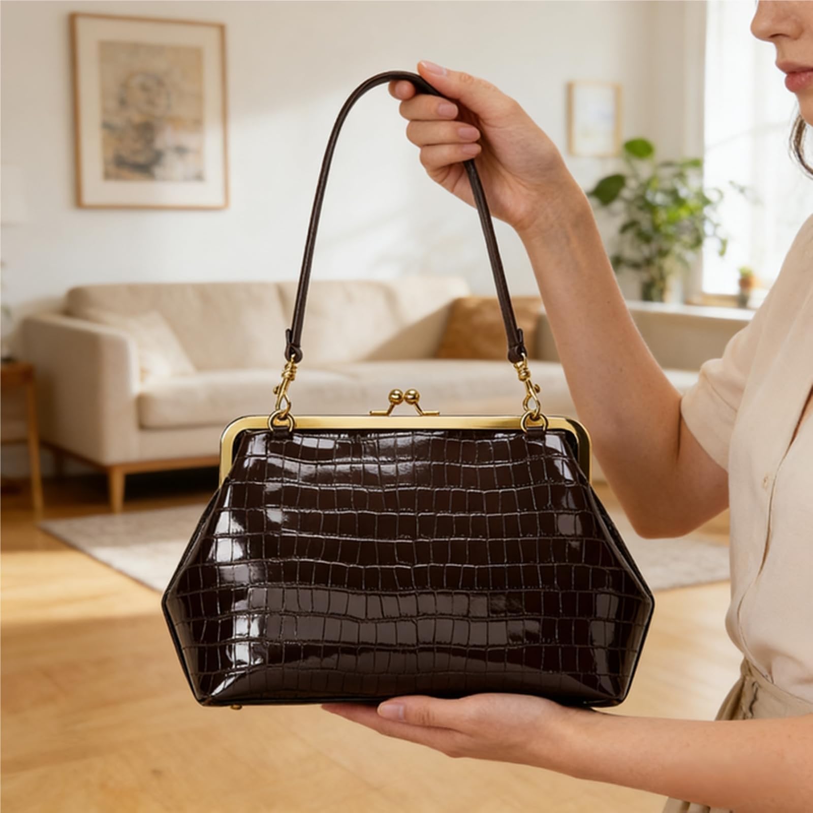 Bolso de Hombro for Mujer, Bolso Retro con Cierre Beso, Viaje