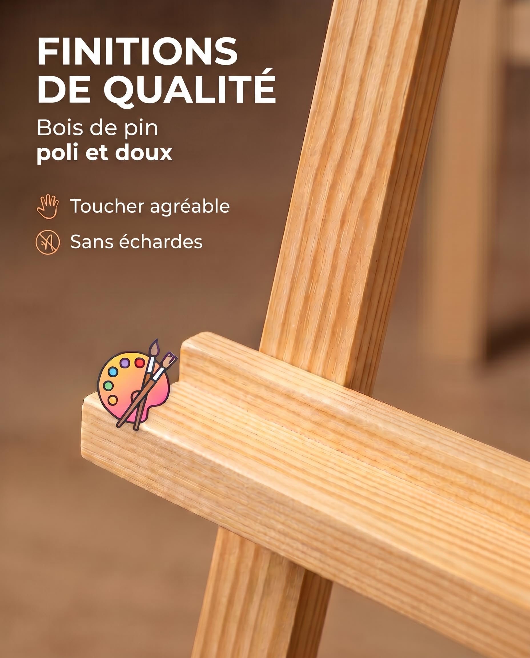 Chevalet Peinture, Pliable en Bois de Pin, 175 cm
