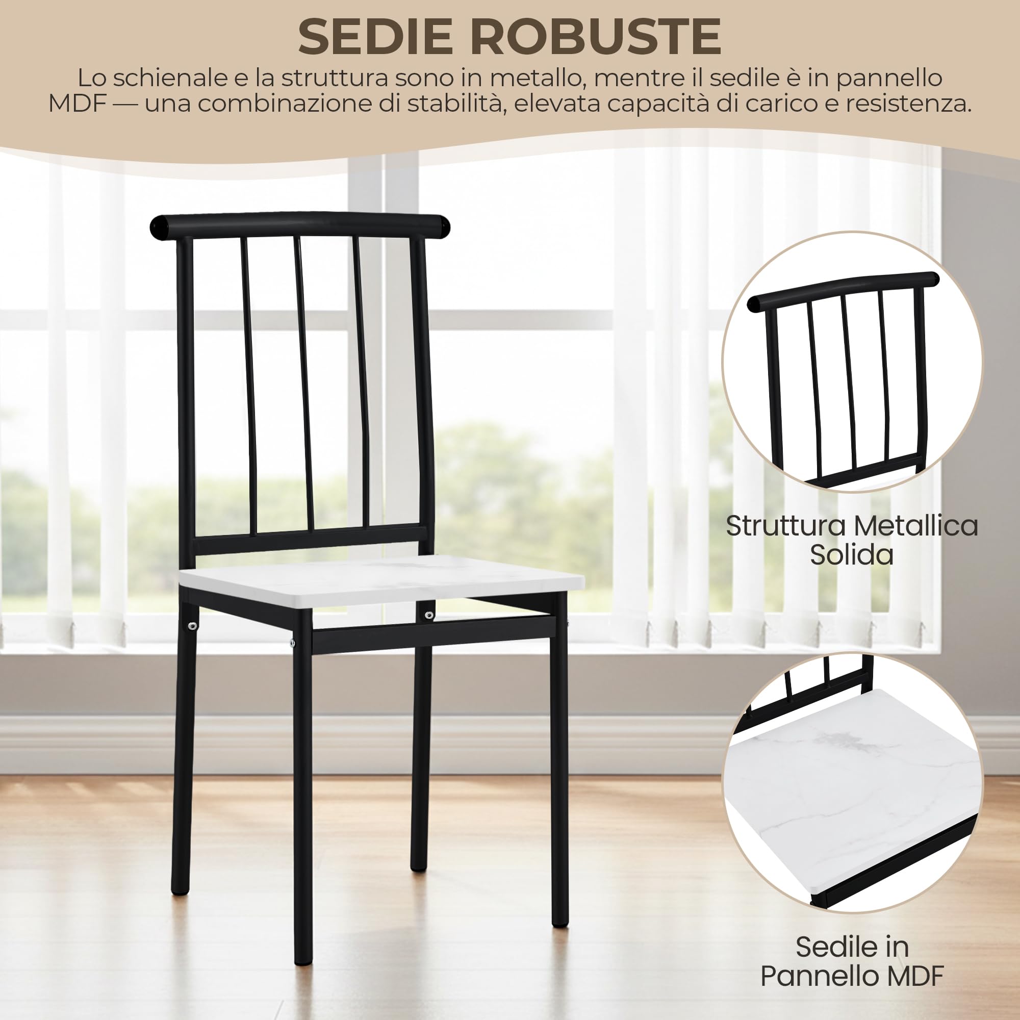 Yaheetech Tavolo da Pranzo con 4 Sedie Industriale Set 5 Pezzi Mobili da Bar Cucina Soggiorno Retro Salvaspazio in Legno e Metallo Marrone Tavolo 110x70x76.5cm Piano Spesso 4cm Bianco/Nero