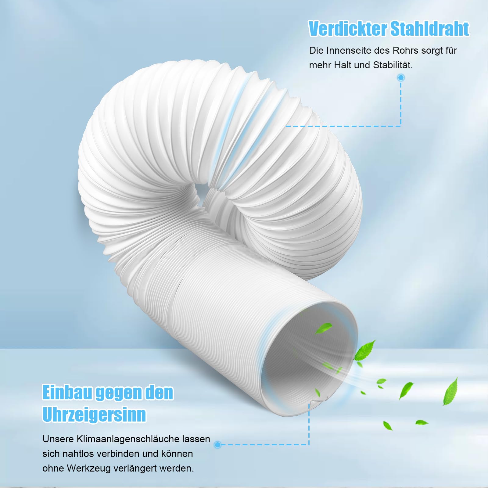 Tuyau d'Échappement de Climatiseur Portable Ø 130mm / 2m, Tuyau Kit Climatiseur Mobile Flexible, Tuyau D'éVacuation Universel pour Climatisation, Sèche-Linge, Déshumidificateurs