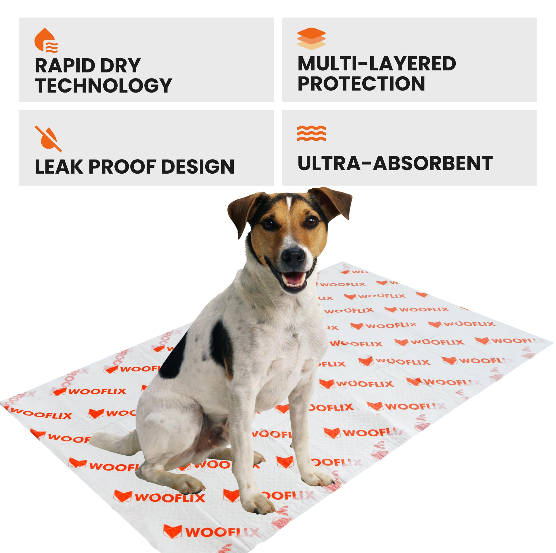 Wooflix Dog Pee and Potty-Training Pads for Puppies, Small & Large Dogs – 3-Layer Leak-Proof, Super Absorbent, Anti-Odour Pet Toilet Pads | Dog Potty Pads (Large (60x90cm) – 50 Pcs Pack) 1