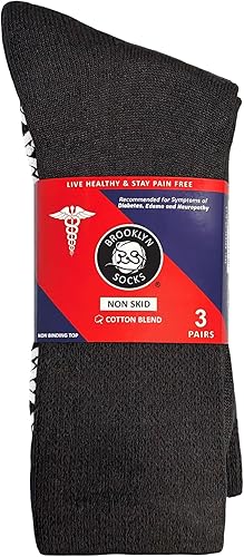Miniatura 6 de Calcetines Brooklyn de algodón antideslizantes para diabéticos con neuropatía, sin apretar, control de tracción, paquete múltiple