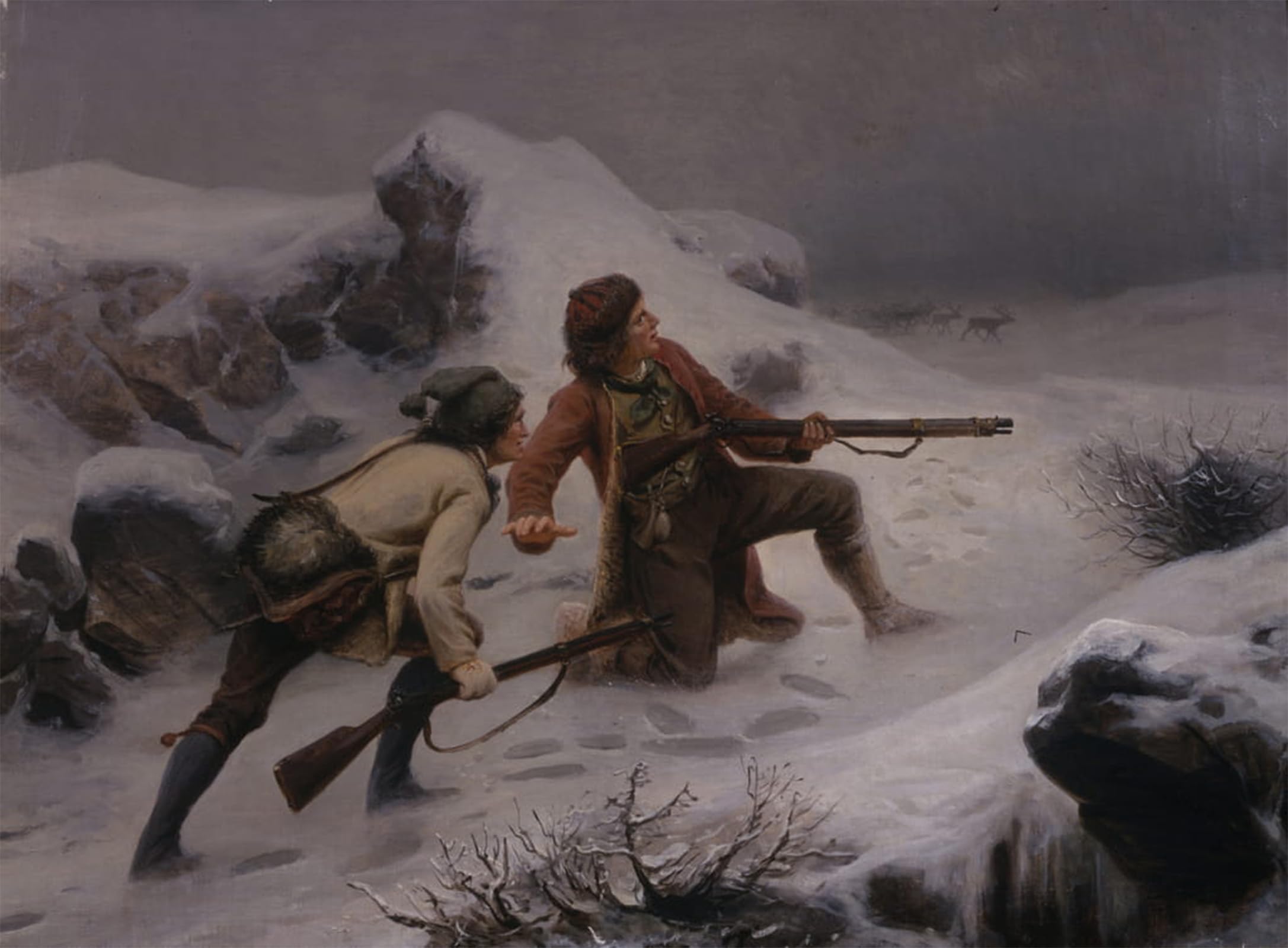 SERENDIPITP Vintage Picture Print on Canvas Wall Art Poster Reindeer Hunt by Knud Bergslien Artwork Print Poster for Wall Decor 60x90cm
