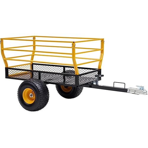 Jocisland Heavy Duty Garden Utility Trailer, 1800 Lbs 25 Cu.Ft Tow Behind Dump Cart with Ball Hitch and T-Shaped Steel Bed, Lawn Mower Tractor Cart for Yard, Farm
