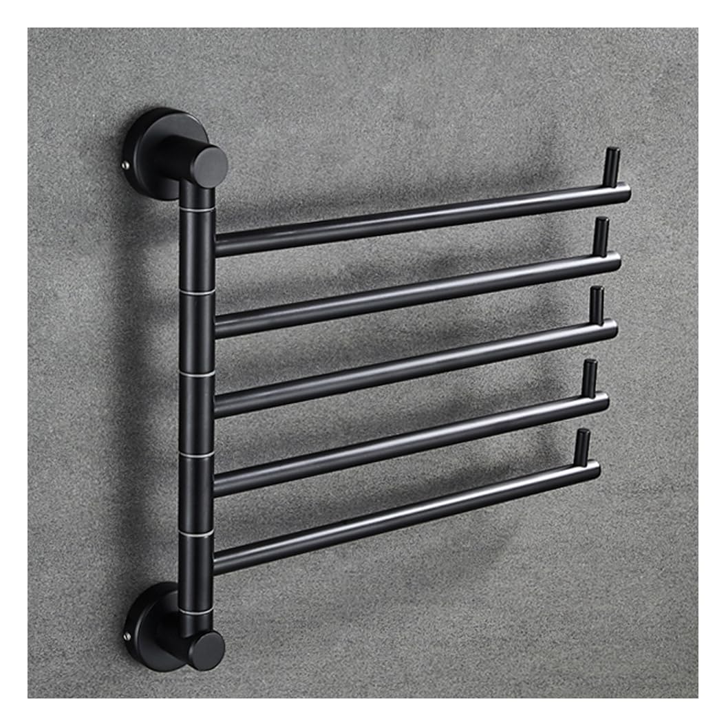 LMYSXAOZ Modern Black Bath Towel Holder Swing Out Bar, Load 30kg Bathroom Hand Rack 4-Bar Folding Arm Swivel Hanger Wall Mount,Space Saving Swinging Bar black-5bar