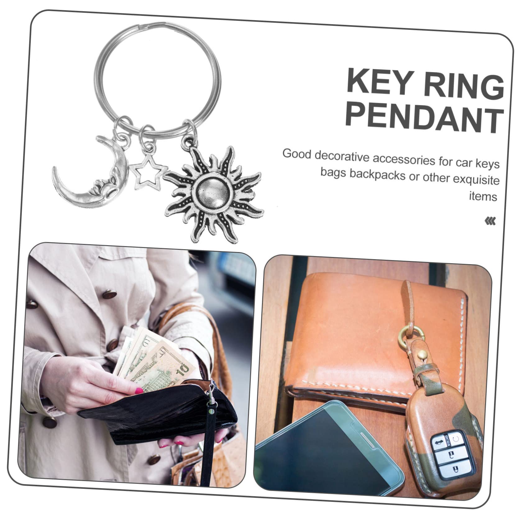 GALPADA portachiavi Accessori per appendere catena chiave Pendente mini etichette ciondolo lunare borse sacche car accessori chiave Ciondoli appesi Acciaio inossidabile Silver