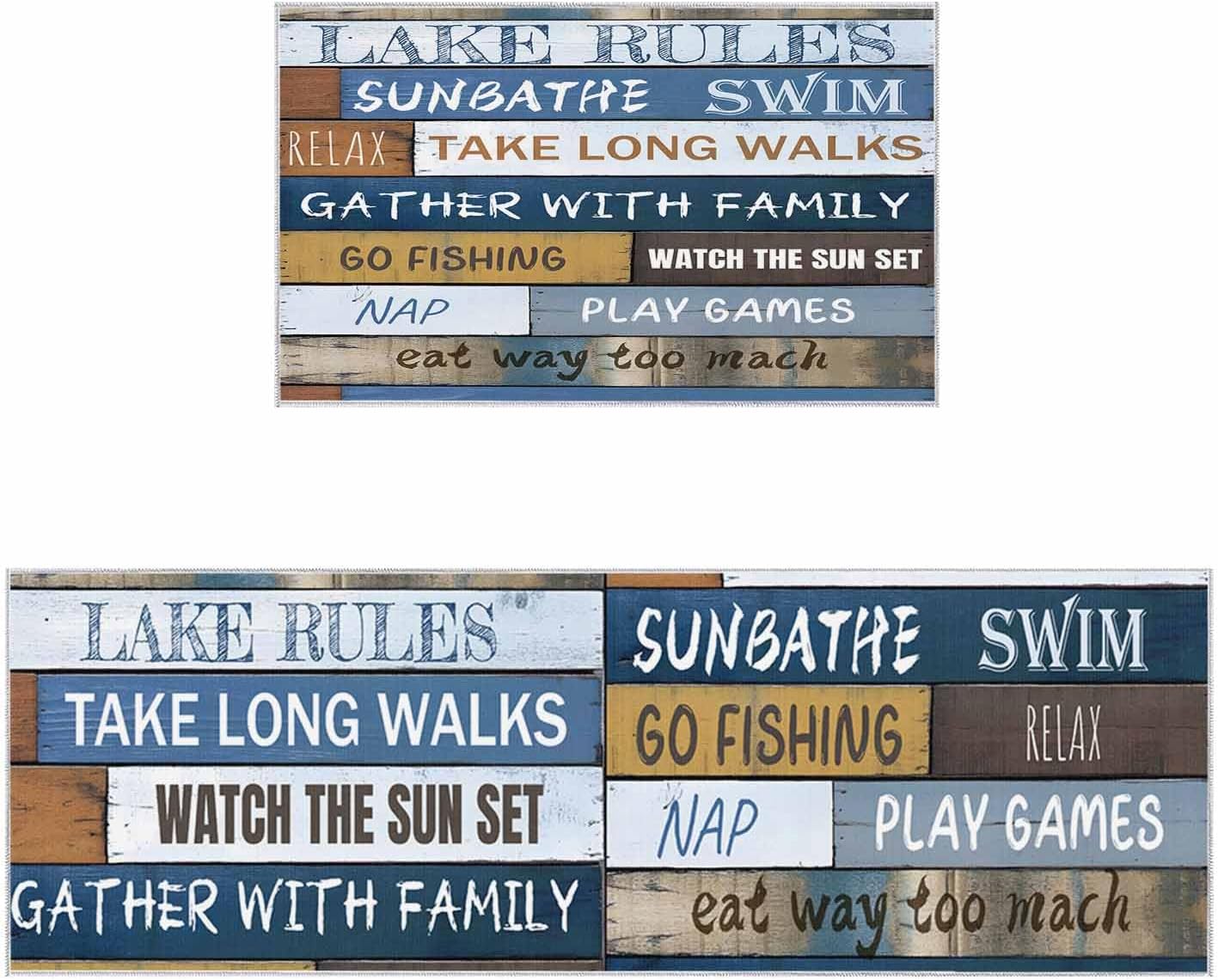 2 Pieces Kitchen Rugs and Mats,Farmhouse Wood Text Board Area Runner Rug Set Non Slip Floor Doormat Washable Carpet Standing Mat for Kitchen Sink Indoor Corridor,Colorful Rustic Wooden Plank