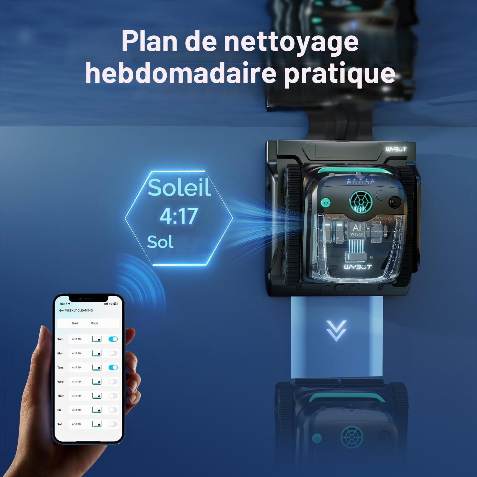 WYBOT S2 Solar Vision Robot Aspirateur Piscine pour Piscines Intégrées, Recharge Solaire, Retour et Charge Automatique, Caméra AI, Nettoyage Programmé, Nettoyage Précis et Rapide (Gris)