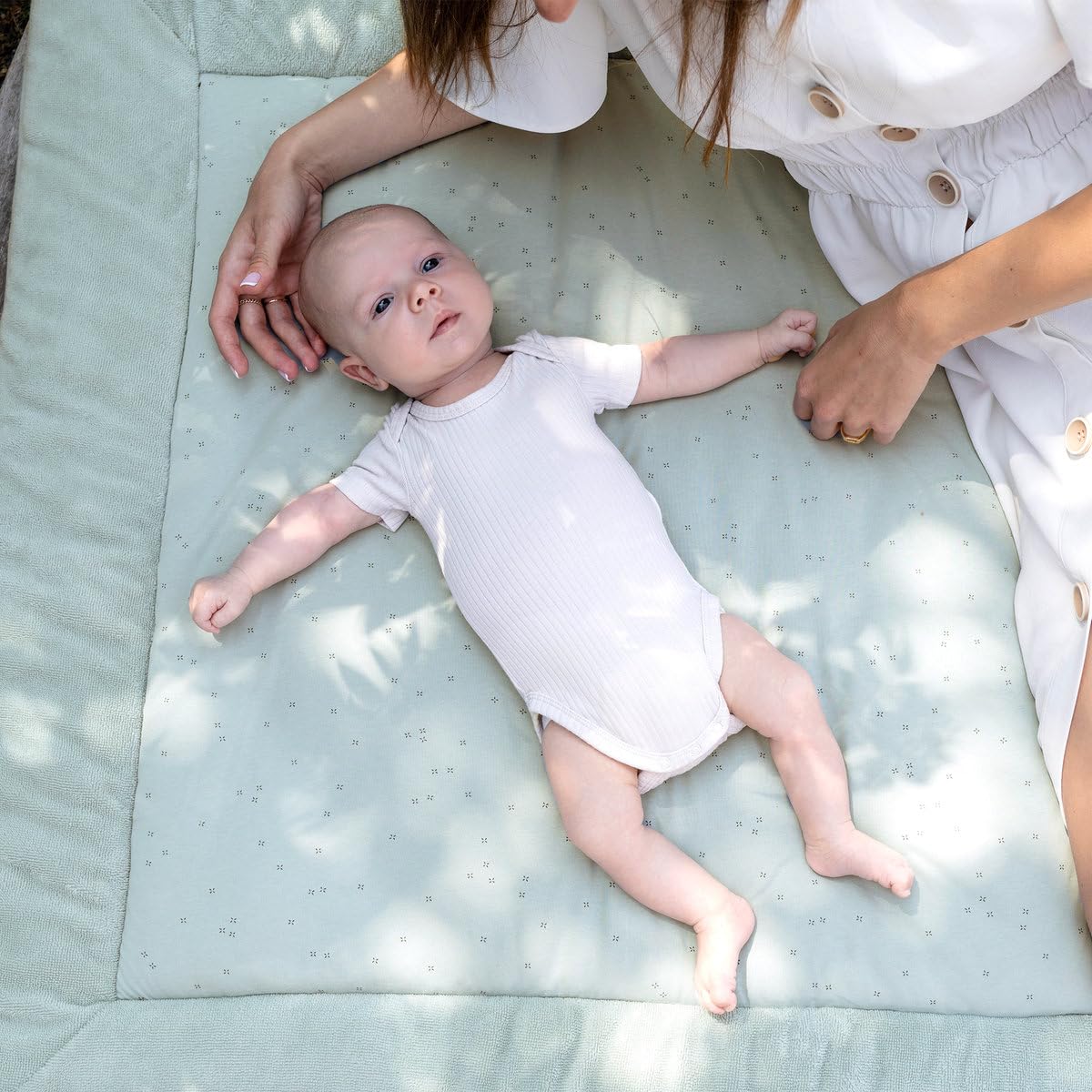 BEMINI Tapis de parc pady jersey + bambou mini imprimé celadon vert