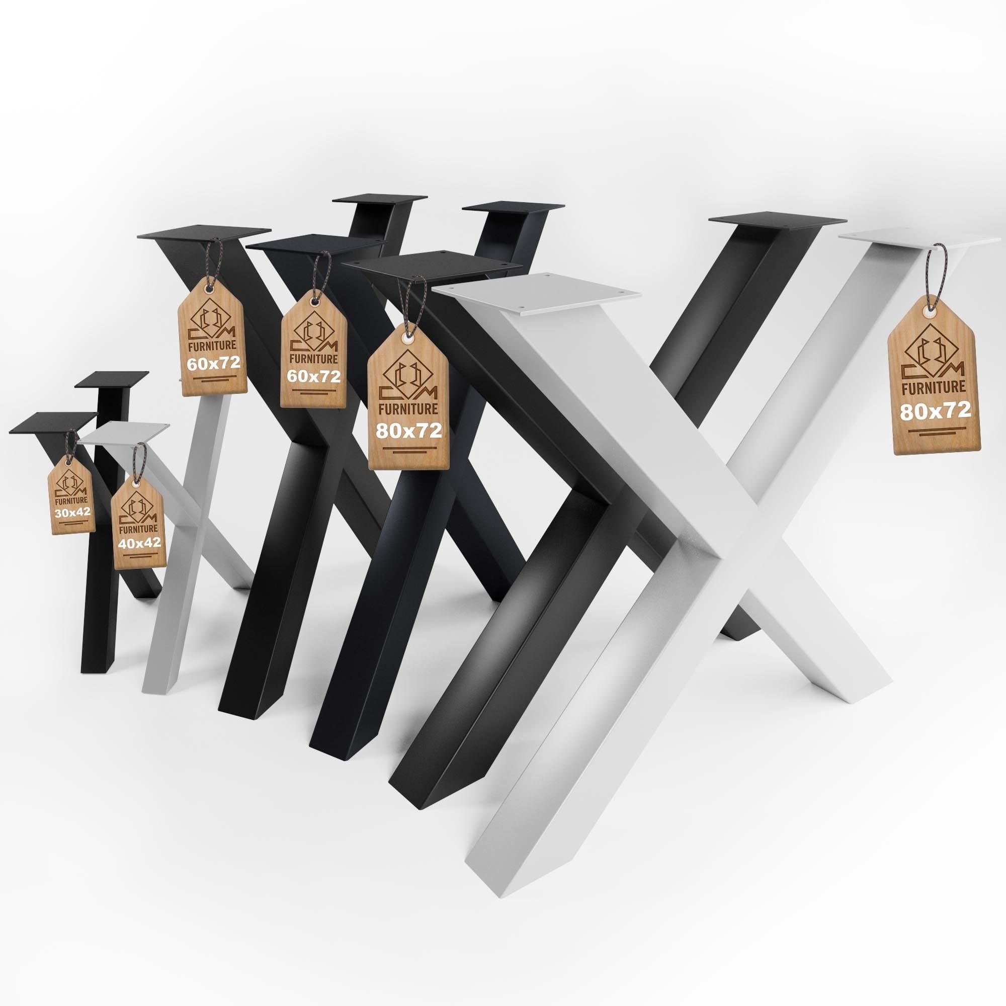 TISCHBEINE X-Form Tischgestell Höhenverstellbar Metall Schwarz X Outdoor/Haus TISCHKUFEN 60x72 cm Gartentisch Schreibtisch Esstisch Möbelfüß Tischfüße Wohnzimmer Anti-Kratz-Pads 2 Stück
