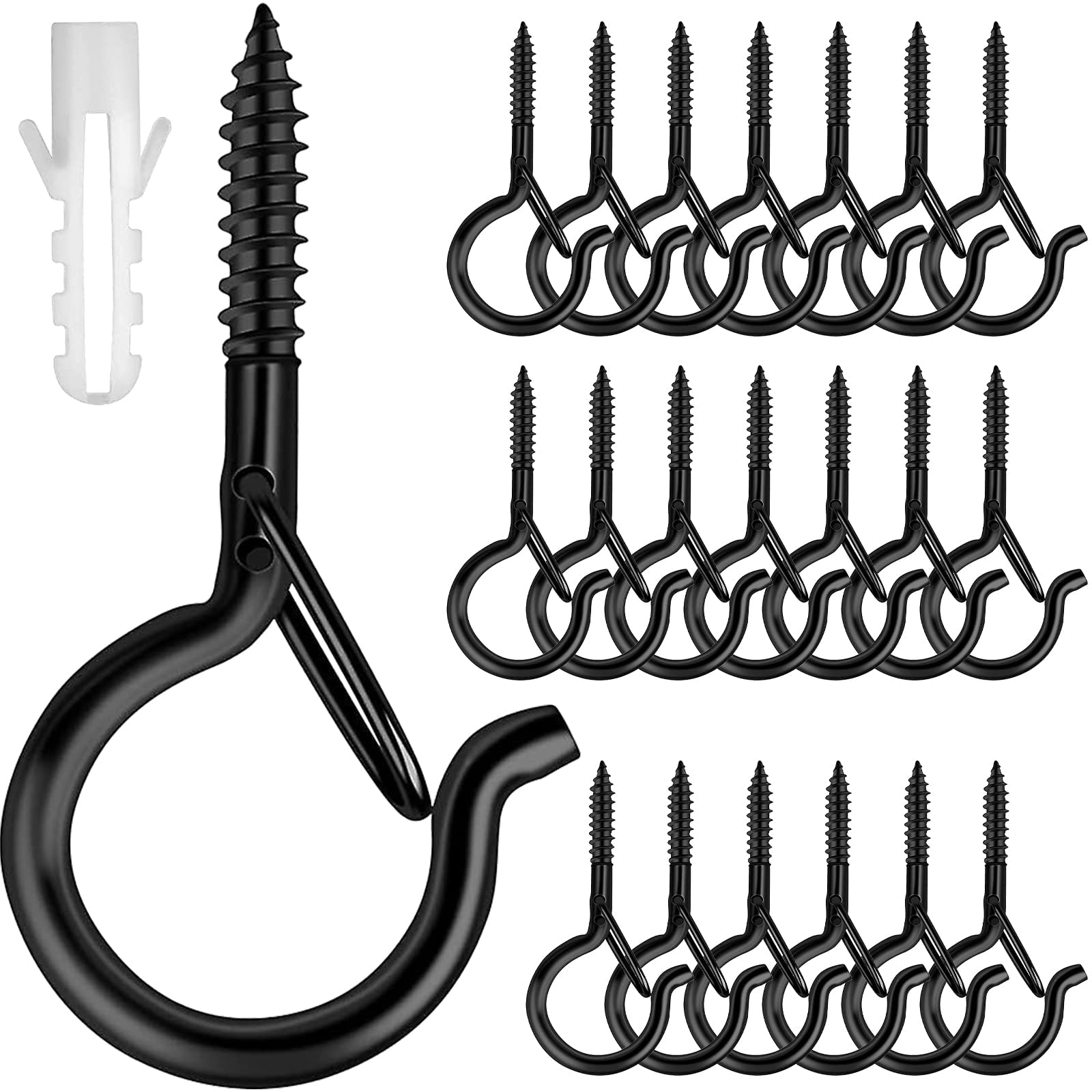 20 PCS Q-Hanger Hooks, Screw Hooks for Outdoor String Lights, Outdoor Hooks with Safety Buckle, Easy Release, Screw Hooks for Hanging Patio Lights, Plants - Black