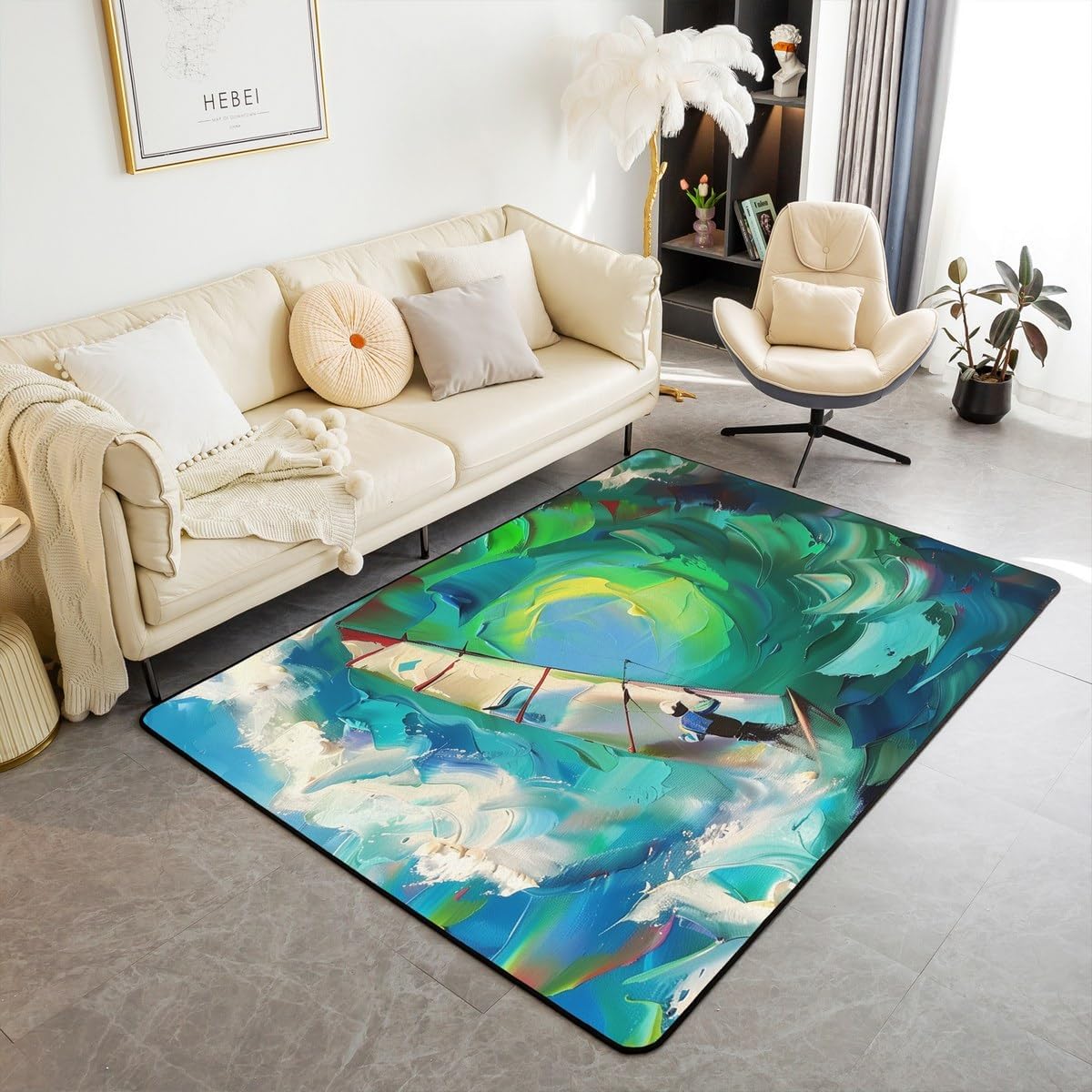 Erosebridal Winter Skiing Area Rug 6'6" x 4'11", Sports Athlete Living Room Rugs for Kids Boys Girl Skiing Lovers, Sport Ski Board Non Slip Decorative Carpet for Bedroom, Black White Indoor Floor Mat