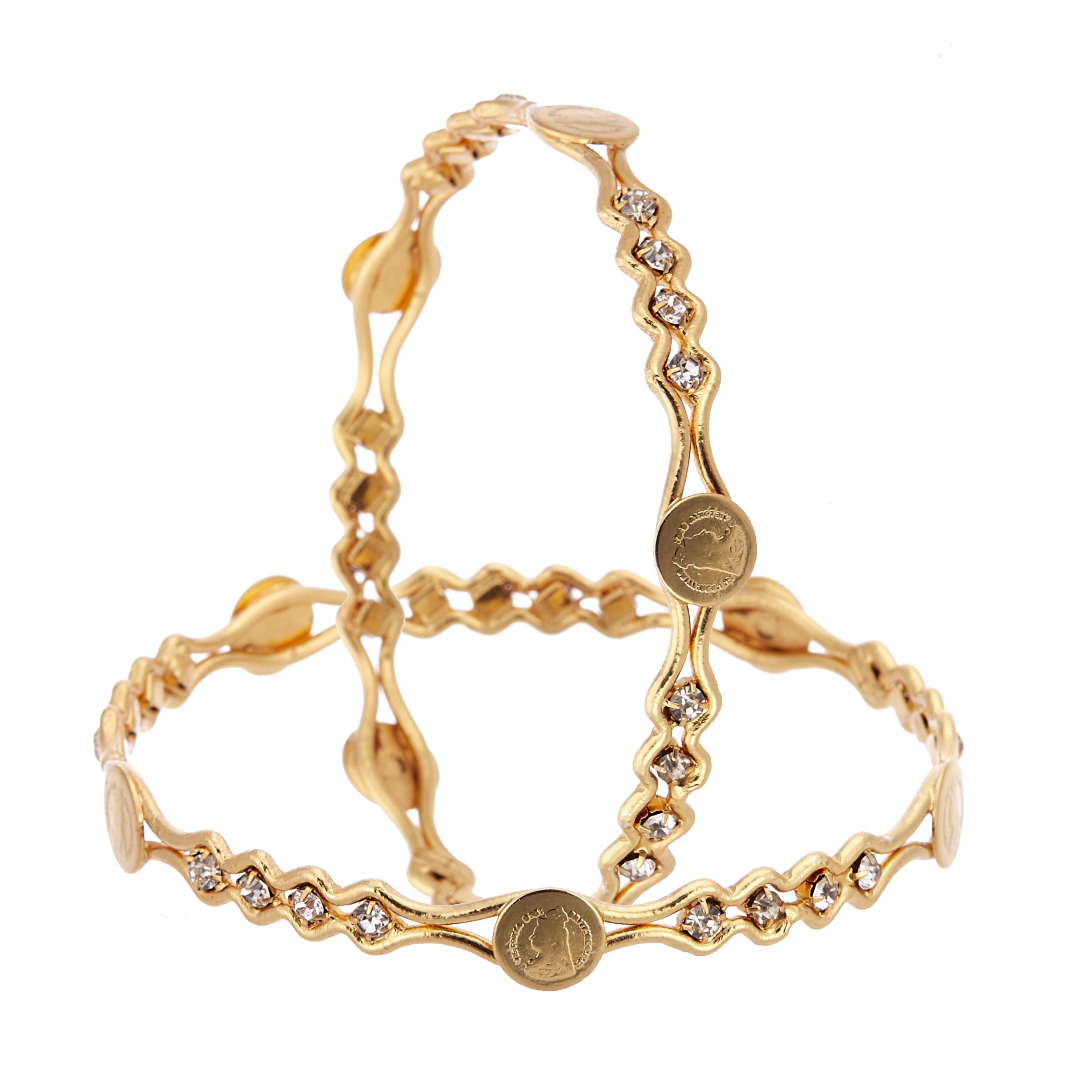 ZENEMEBangle Gold Plated CZ Studded Queen Victoria Inspired Coin Kada Bangle Set Jewellery For Girl and Women