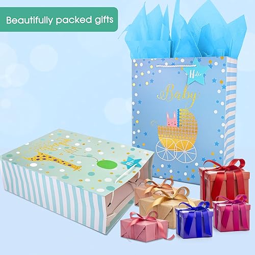 Miniatura 6 de Bolsa de regalo para bebé, bolsas de regalo grandes de 12.6 pulgadas con papel de seda, bolsa de regalo para baby shower con diseño de lámina