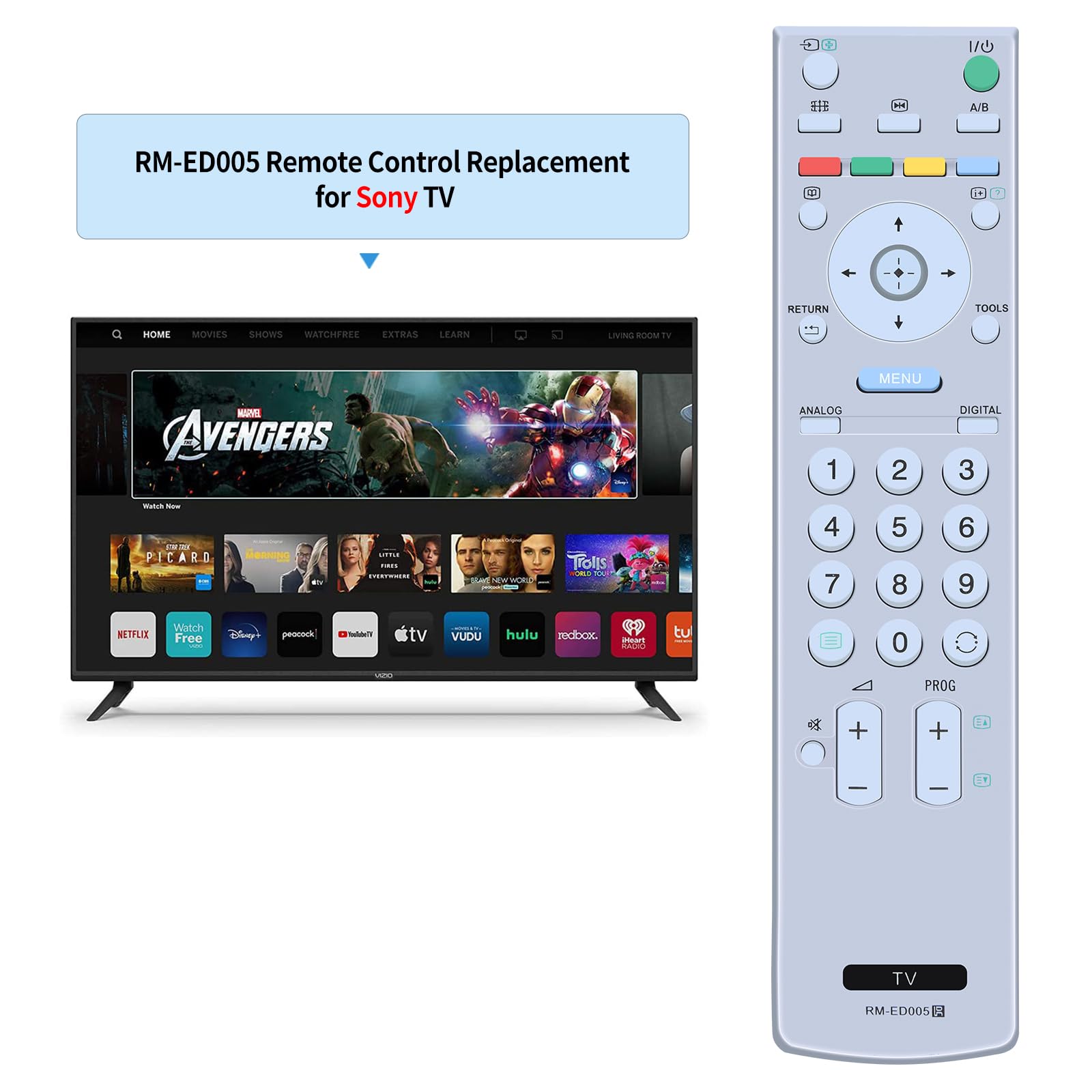 TCNOUMT RM-ED005 Replacement for Sony Remote Control Suitible for Sony Bravia LCD TV KDL-26S2030 KDL-26S2010E KDL-40V2000 KDL-20G3030 KDL-46S20 KDL-40S2010 KDL-46V2500 KDL-46S2000E KDL-46S2010E - Image 2