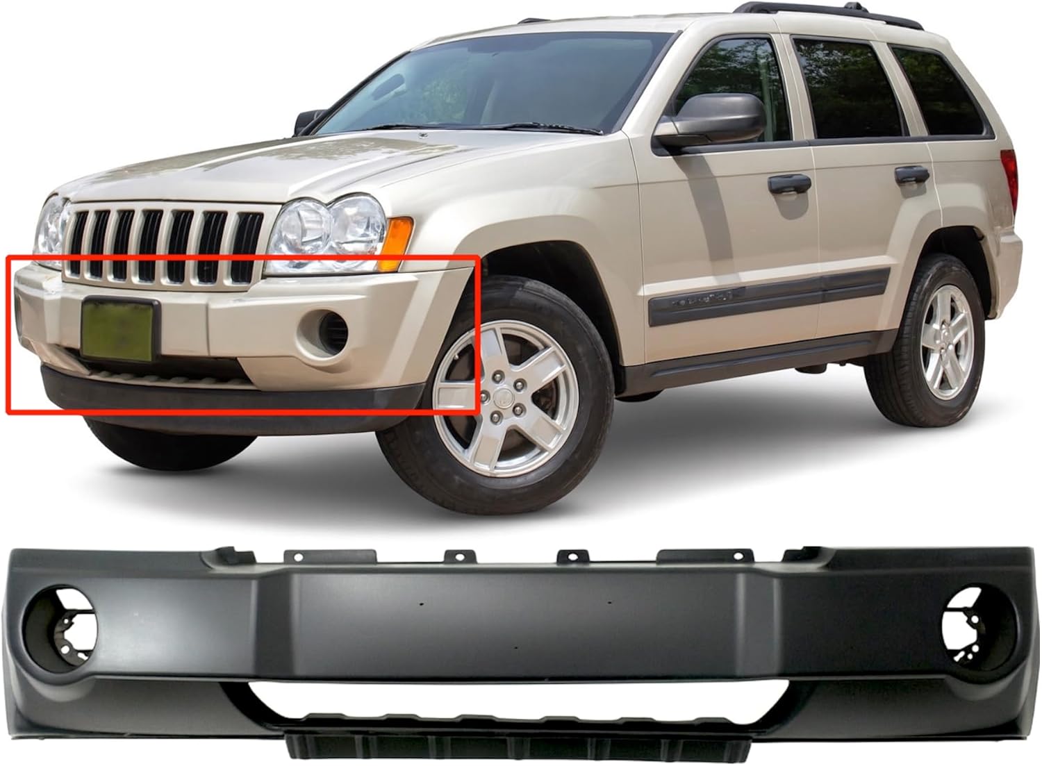 FitParts Compatible With Front Bumper Cover 2005-2007 Jeep Grand Cherokee Laredo Limited Premium Overland 05-07. New, Primed and Ready for Paint. With Fog Light Holes. CH1000451 5159130AA