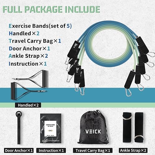 Miniatura 2 de VEICK Bandas de resistencia, bandas de ejercicio, bandas de entrenamiento, bandas de resistencia para entrenar con asas para hombres y mujeres,