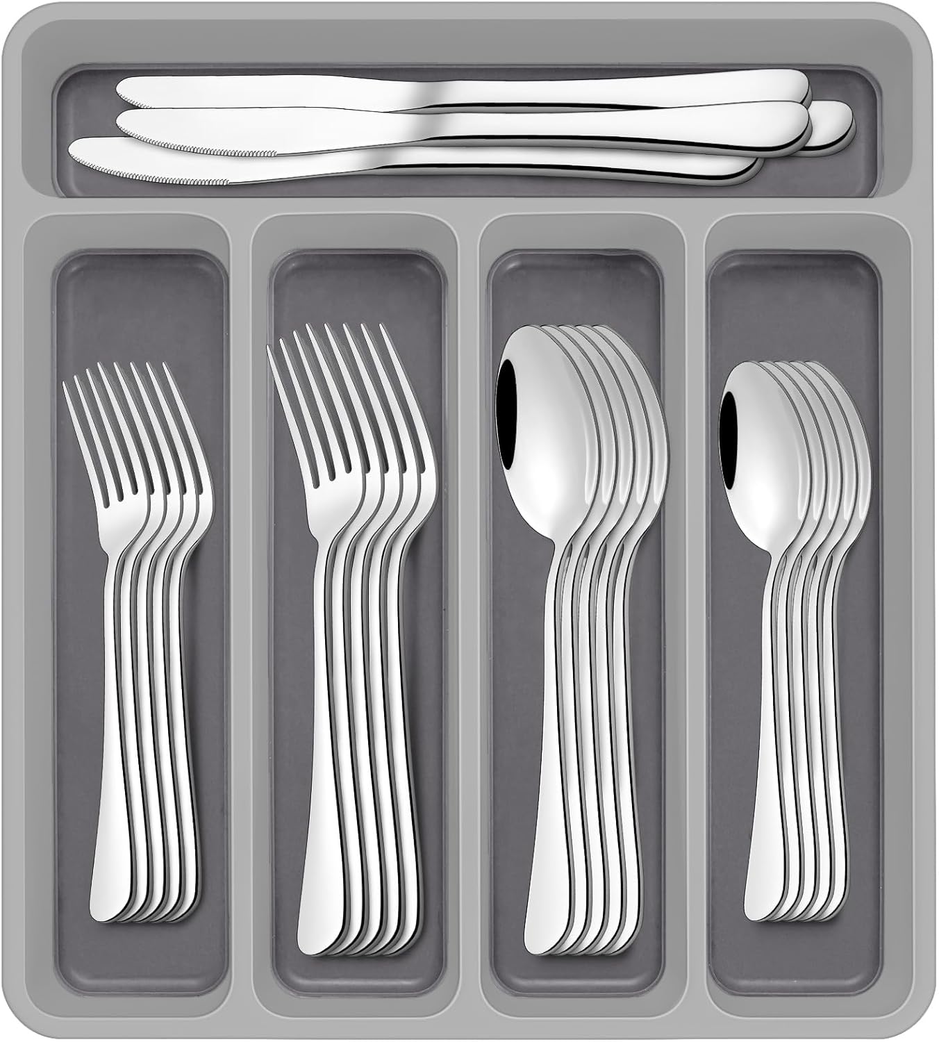 60-Piece Silverware Set with Organizer,AIVIKI Stainless Steel Flatware Set for 12,Cutlery Utensil Sets for Home Restaurant,Tableware Set Include forks spoons and knives,Mirror Polished,Dishwasher Safe